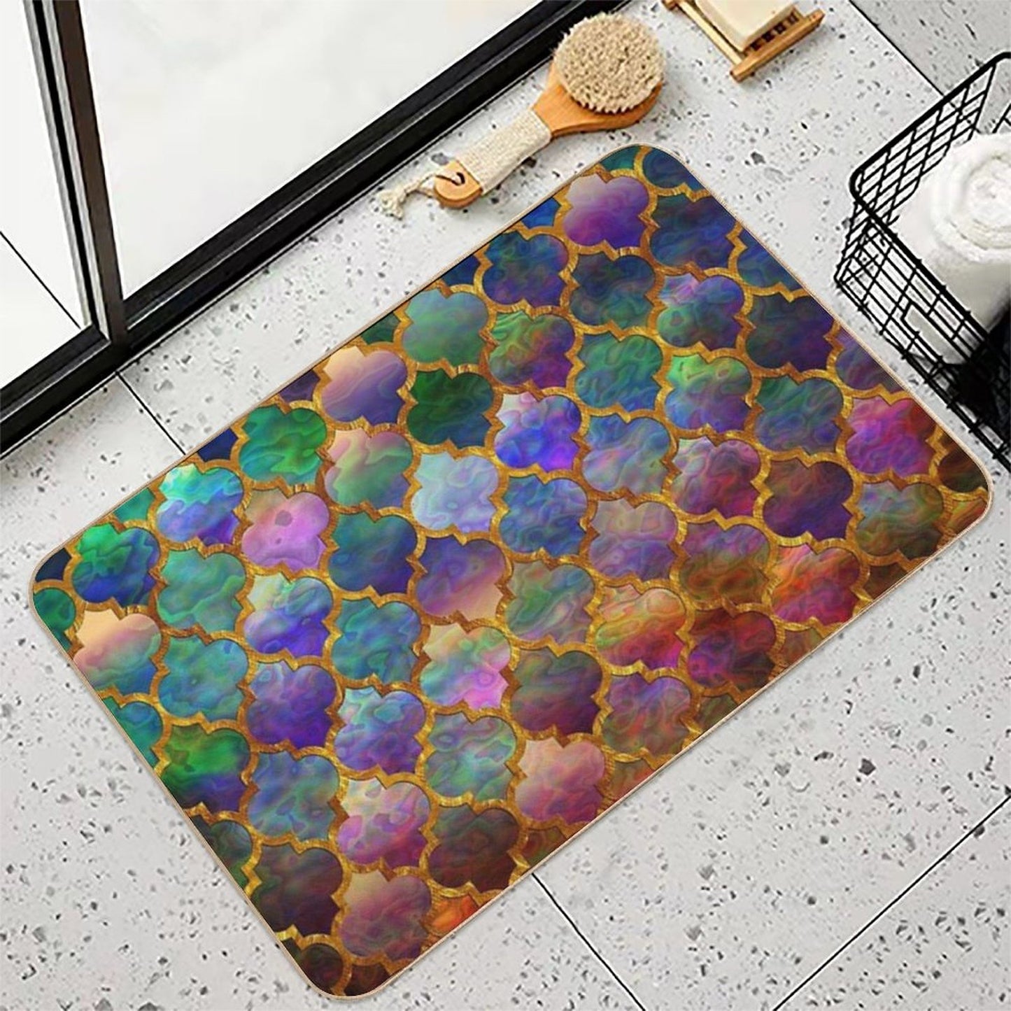 Arabic Moroccan Mosaic Pattern Absorbent Bath Mat