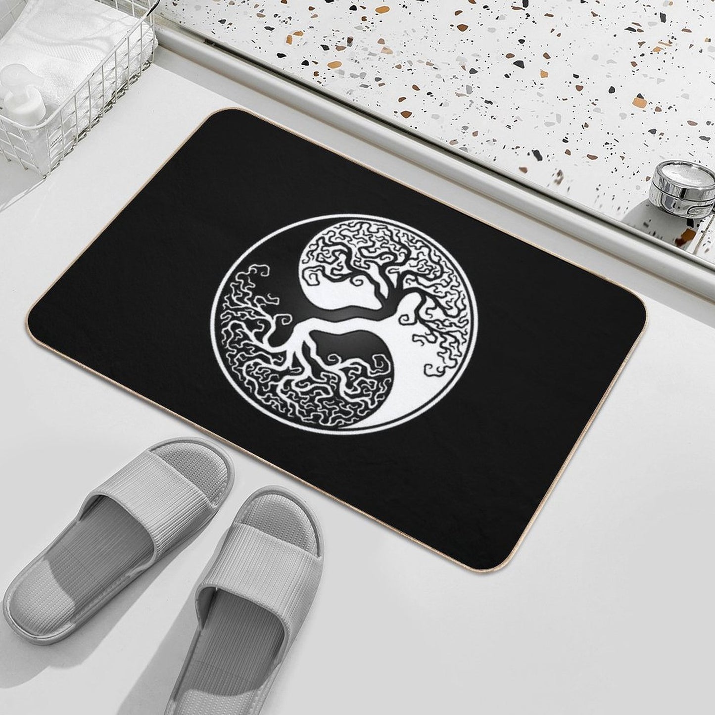 White And Black Tree of Life Yin Yang Versatile Bath Mat