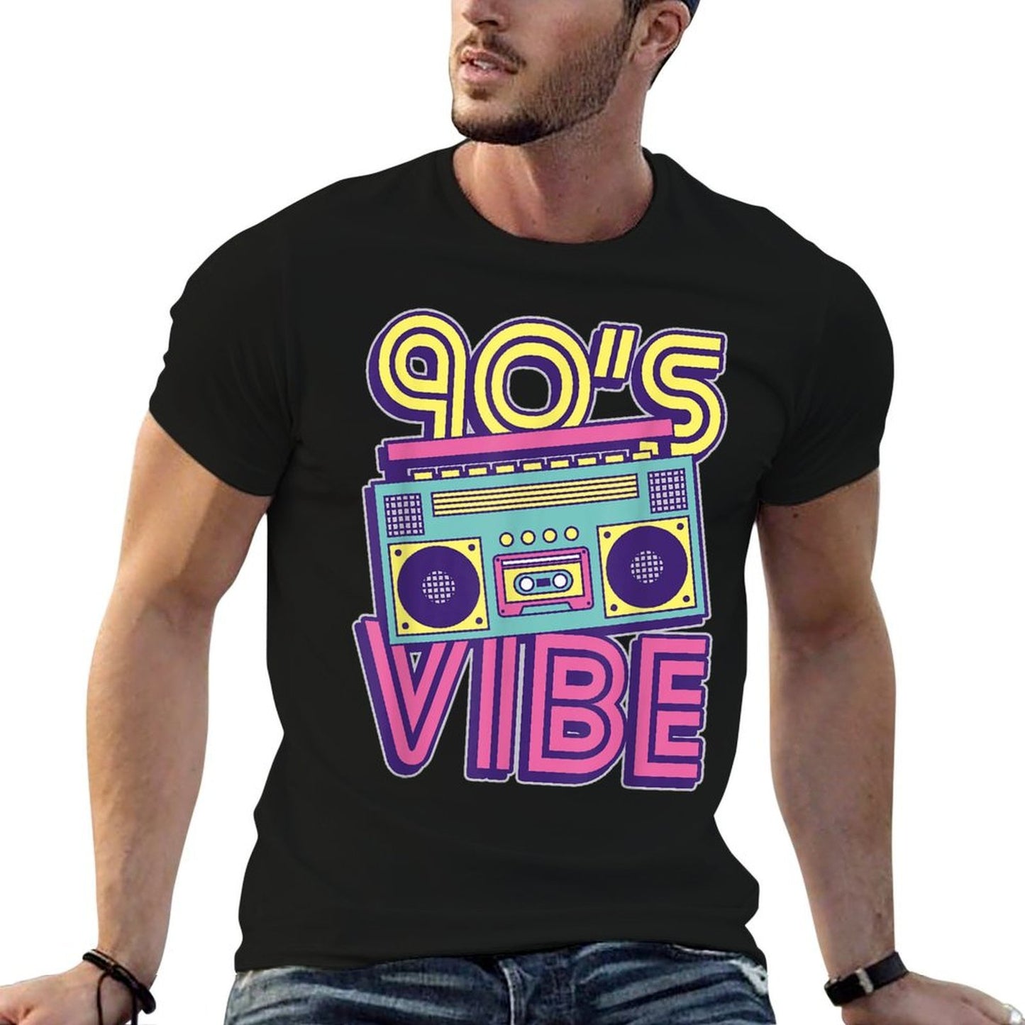 90s Vibe 1990s Music Lover Nineties Costume Party Retro 90s Fade-proof Color T-Shirt