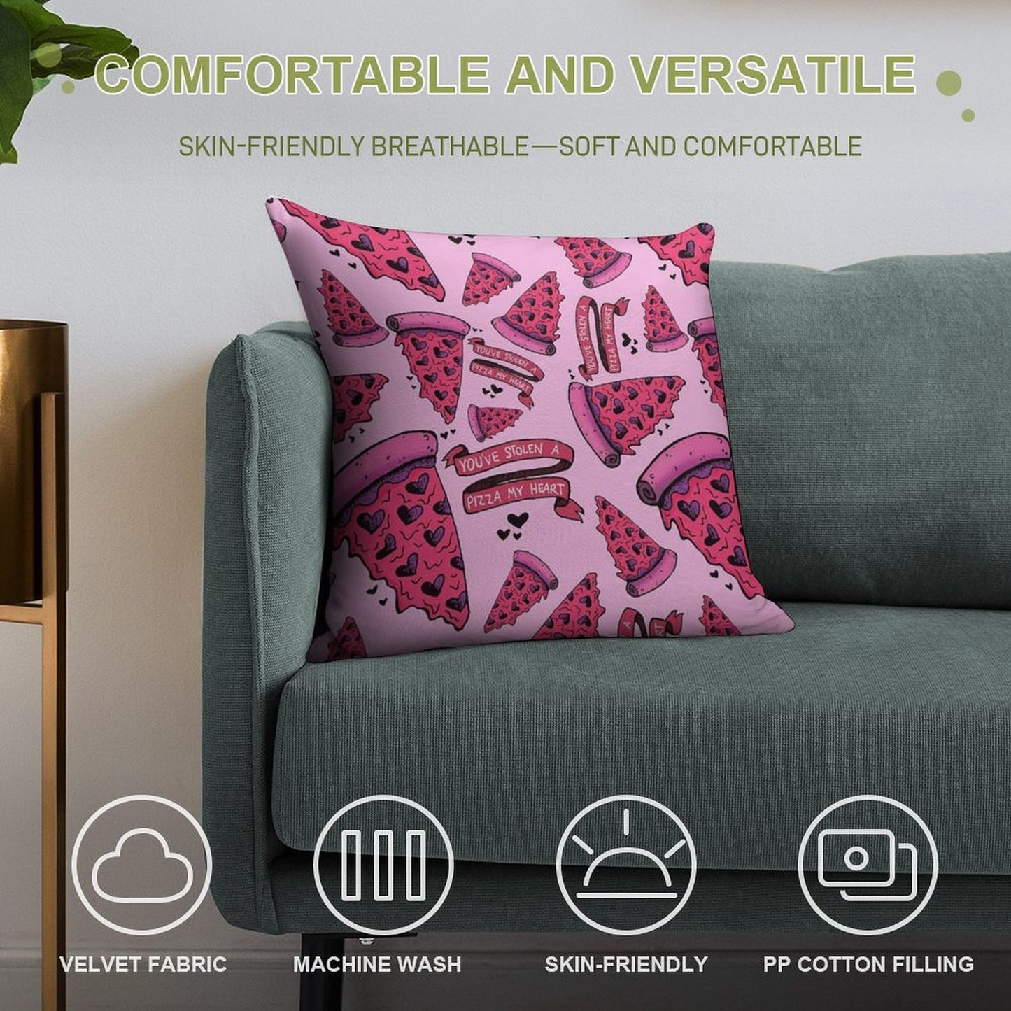 You've Stolen A PIZZA My Heart Soft Short Plush Fabric Throw Pillow