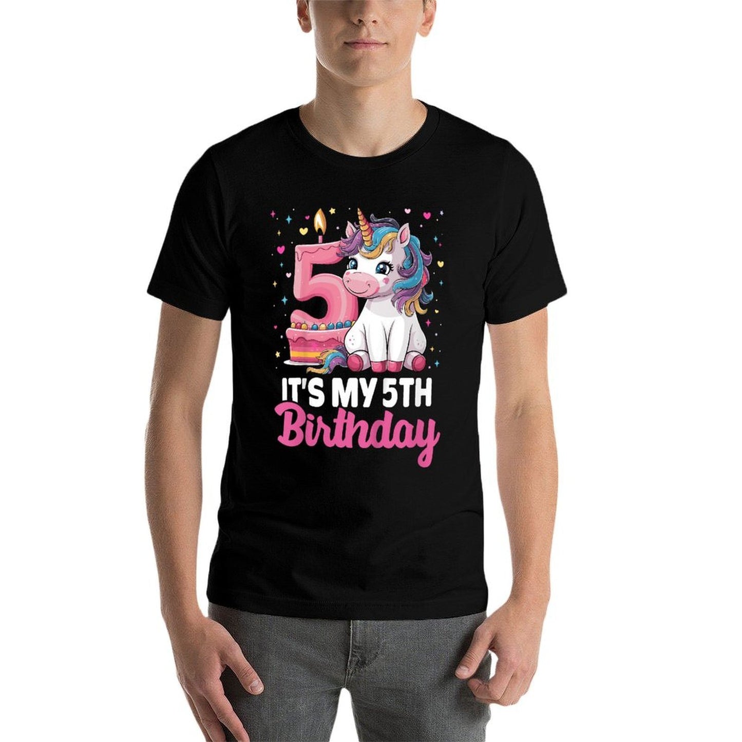 Kids Kids 5 Years Old Birthday Its My 5th Birthday Cute Unicorn Easy-care T-Shirt