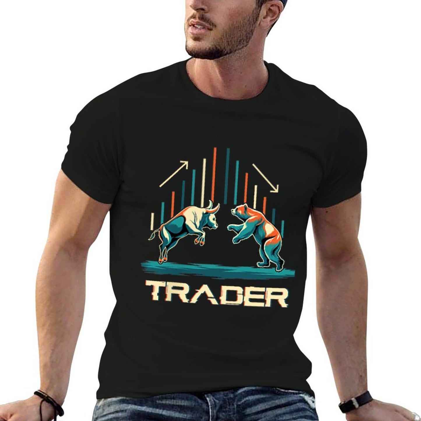 Bull And Bear Trader Stock Market Minimalist Cotton T-Shirt