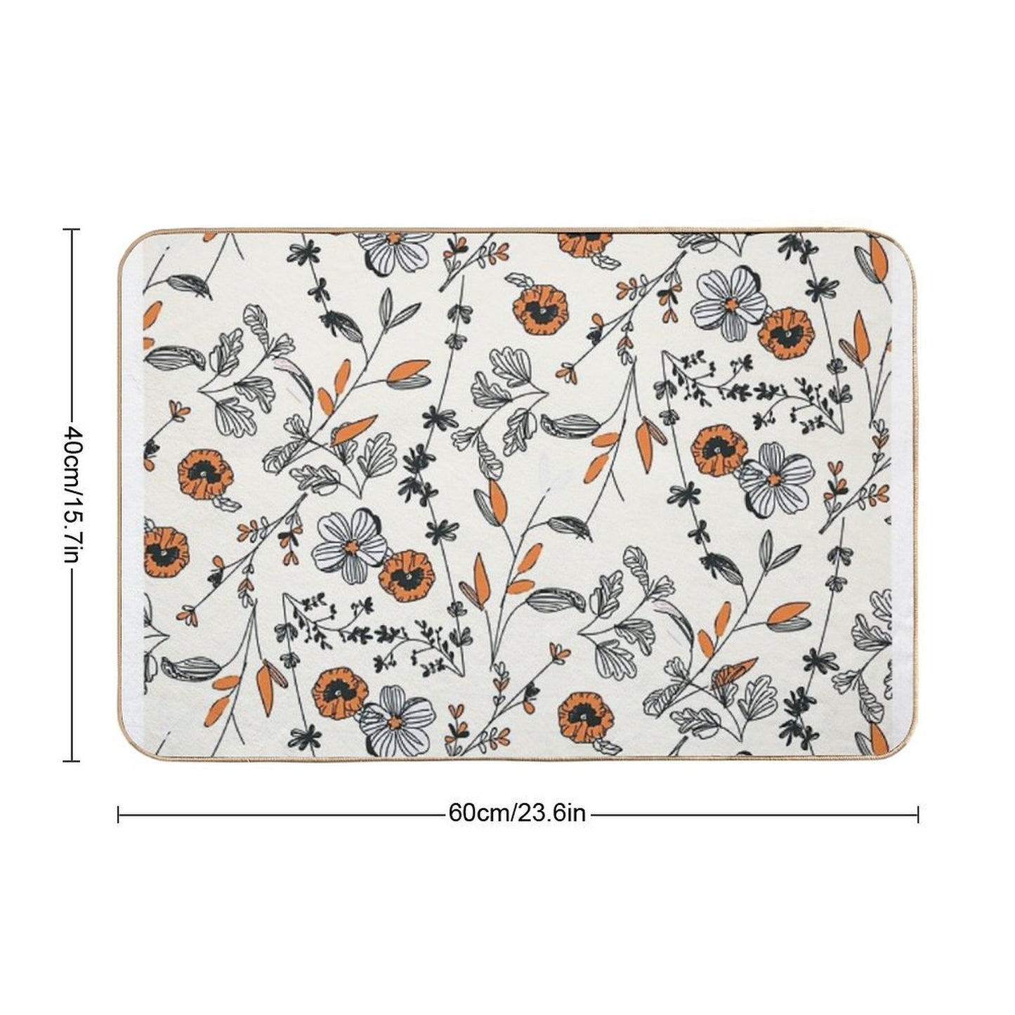 Orange Flower Pattern Long-Lasting Bath Mat