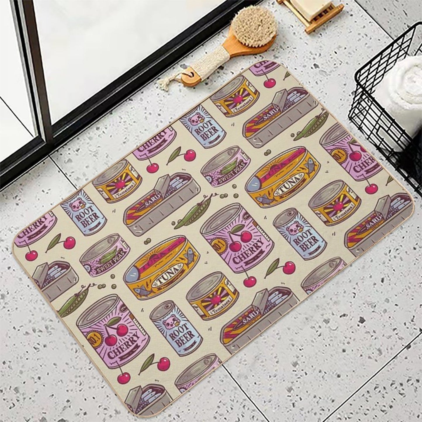 Vintage Canned Goods Pattern Pet-Safe Bath Mat