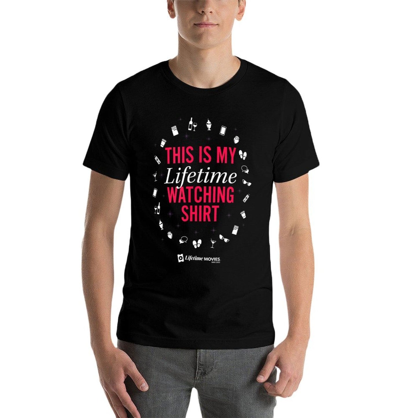 A+E This Is My Lifetime Watching Unisex Adults Black Crew Neck Heathered Texture T-Shirt