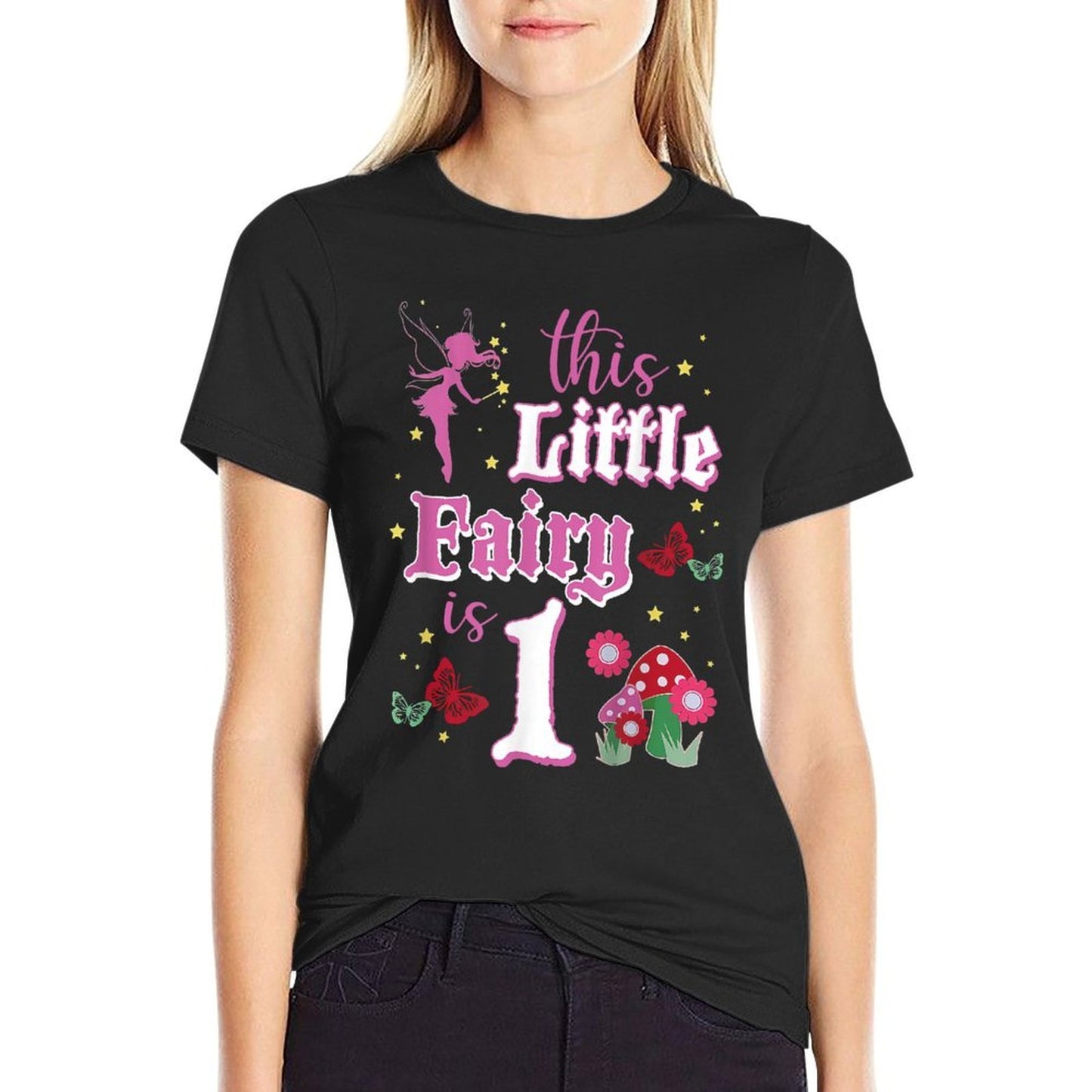 Fairy 1st Birthday Girl 1 Years Old Fairy Party Theme Rolled Sleeves T-Shirt