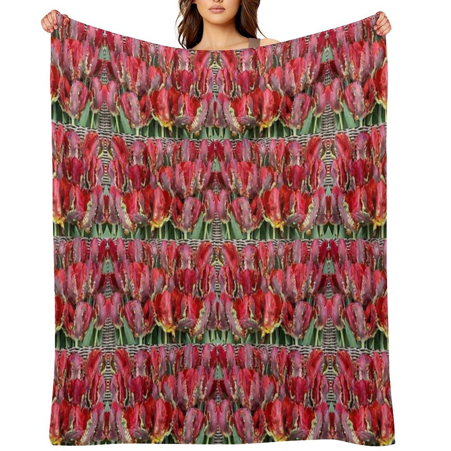 Parrot Tulips Floral Design Travel-friendly Throw Blanket
