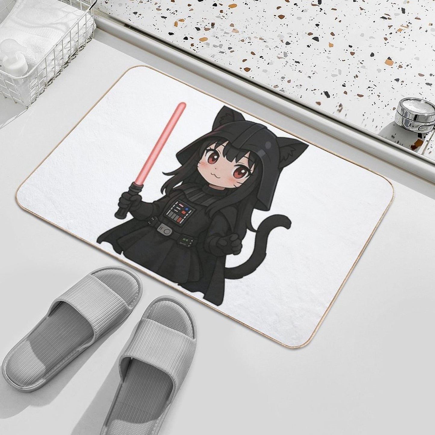 Kawaii Darth Vader Cat Girl Stain-Proof Bath Mat