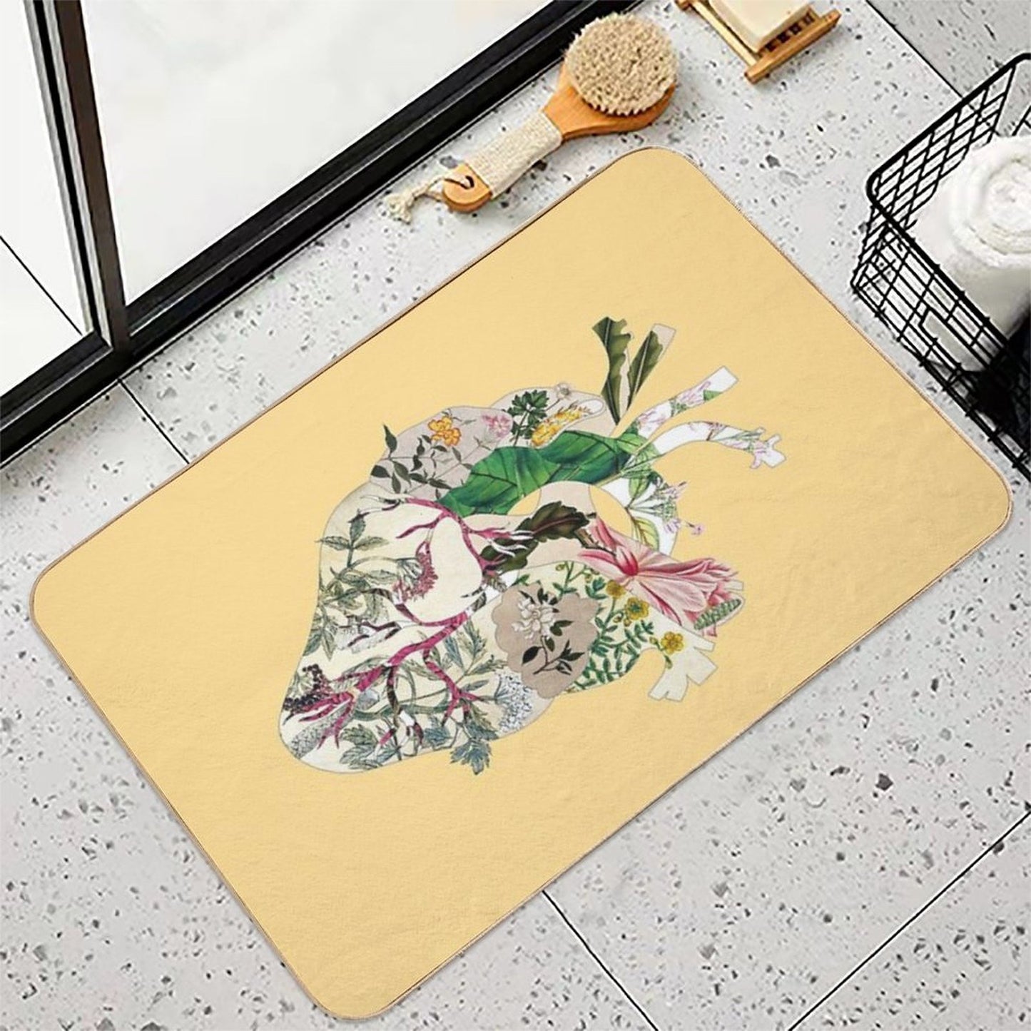 Vintage Botanical Heart - Sunshine Pet-Safe Bath Mat