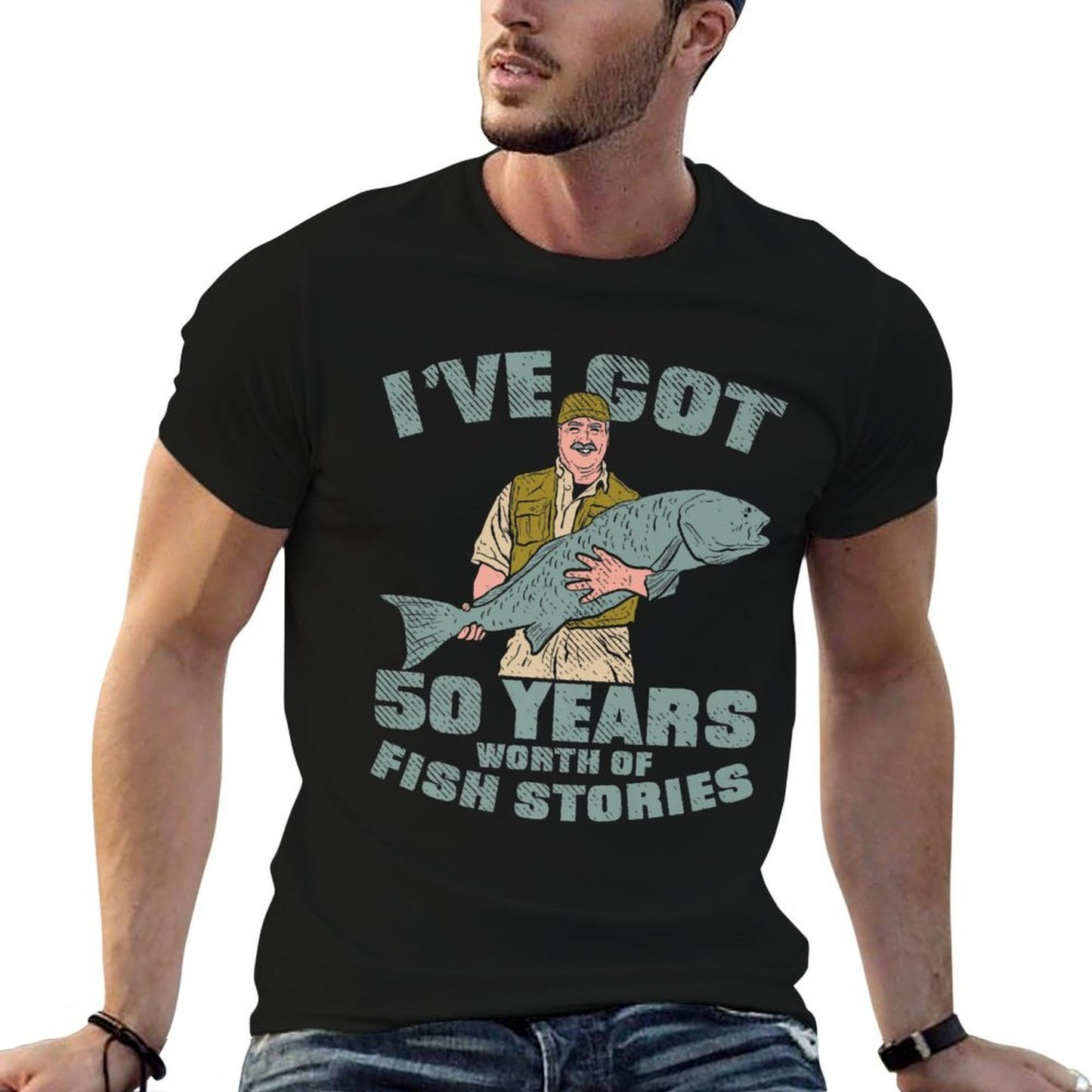 I Got Fish Stories, 50th Birthday Gifts Fishing Premium Ribbed Collar T-Shirt
