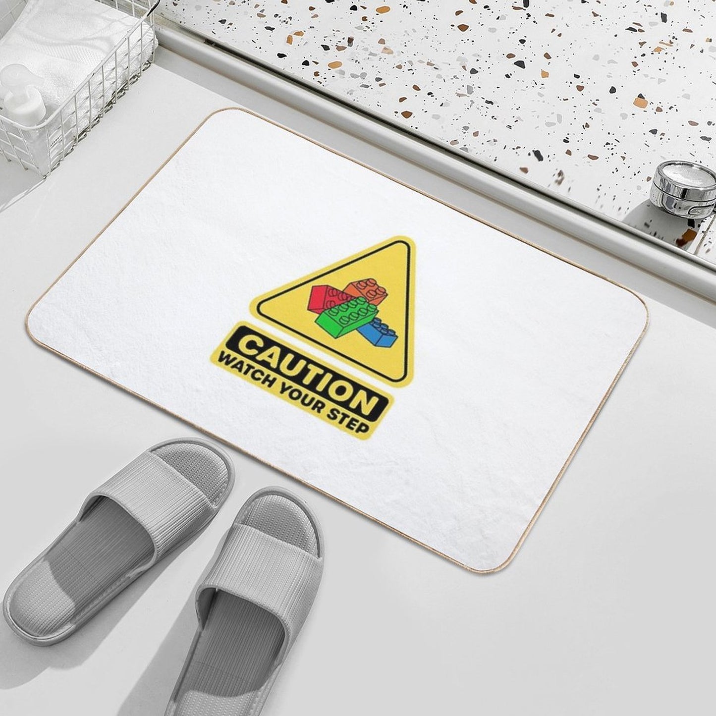 Caution Watch Your Step Toy Brick Building Block AFOL High-Traffic Bath Mat