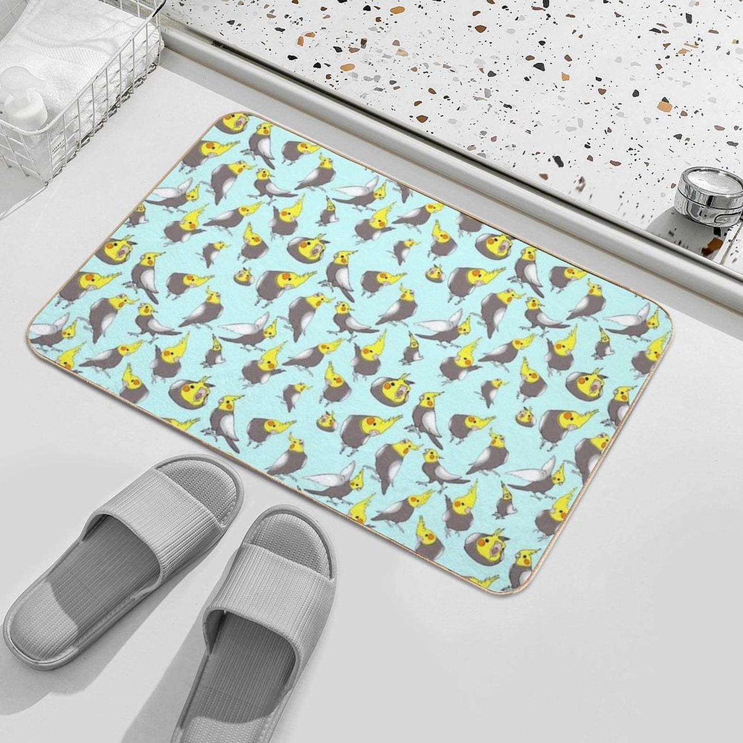 Cockatiel Doodle Pattern Eco-Friendly Bath Mat