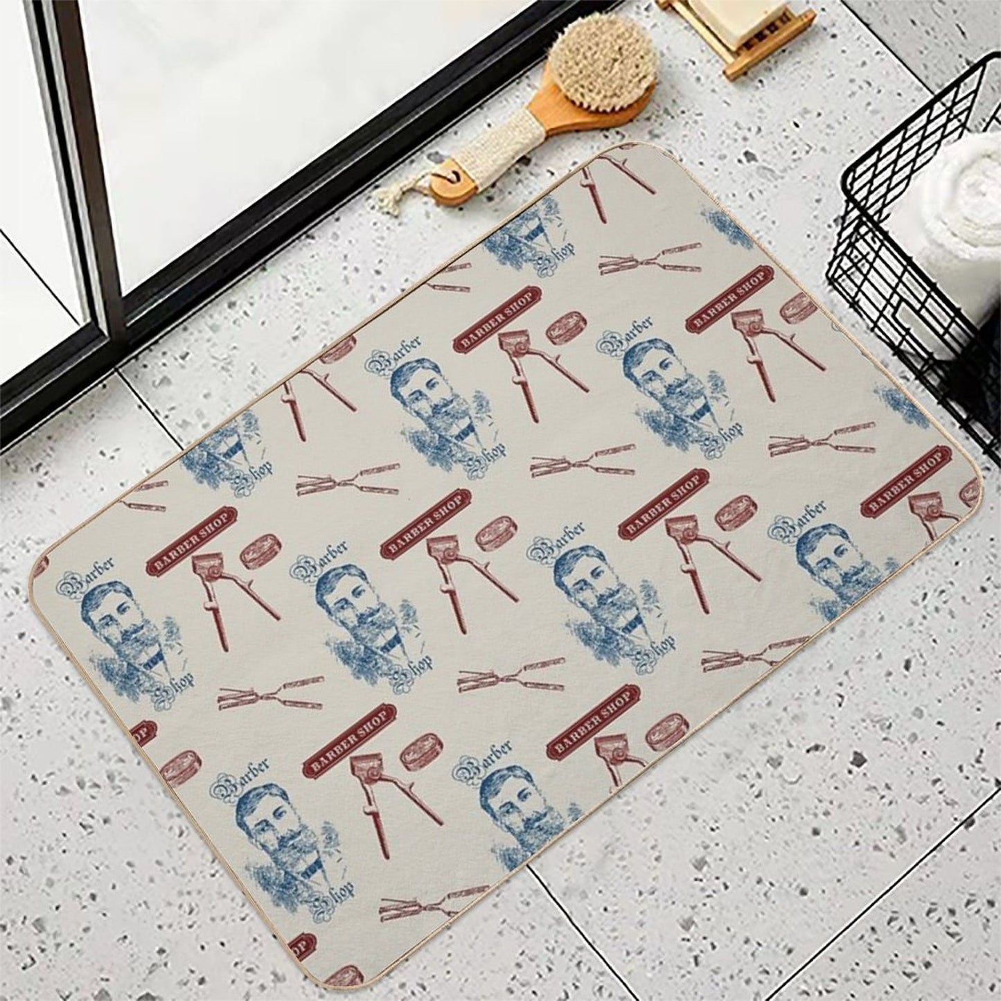 Vintage Barber Shop Mustache Easy Maintenance Bath Mat