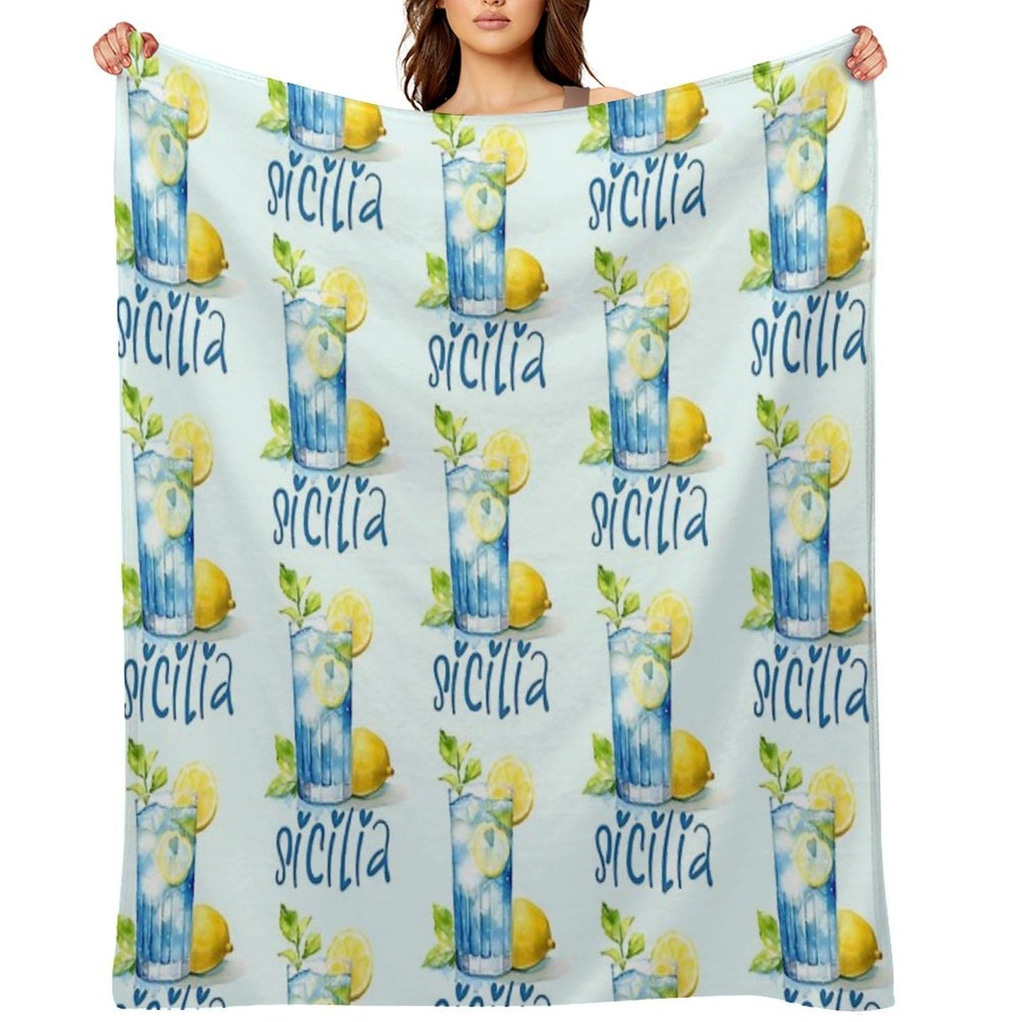 Sicilia Love – Italian Lemonade Watercolor Design Machine-washable Throw Blanket