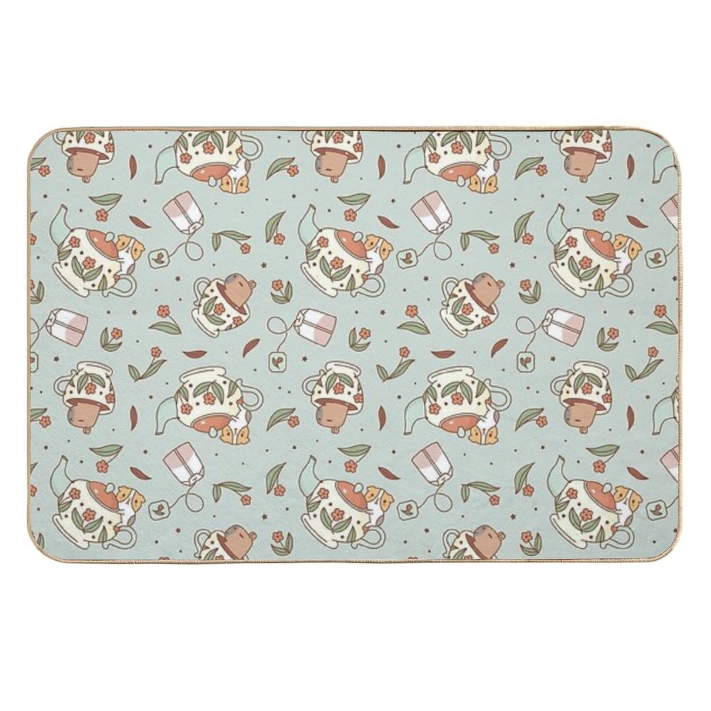 Guinea Pig And Capybara Tea Party Pattern, Bubu And Moonch Long-Lasting Bath Mat