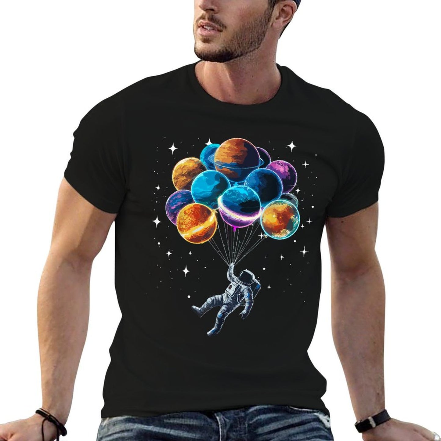 Space Astronaut Holding Planet Balloons Space  Quick-drying T-Shirt