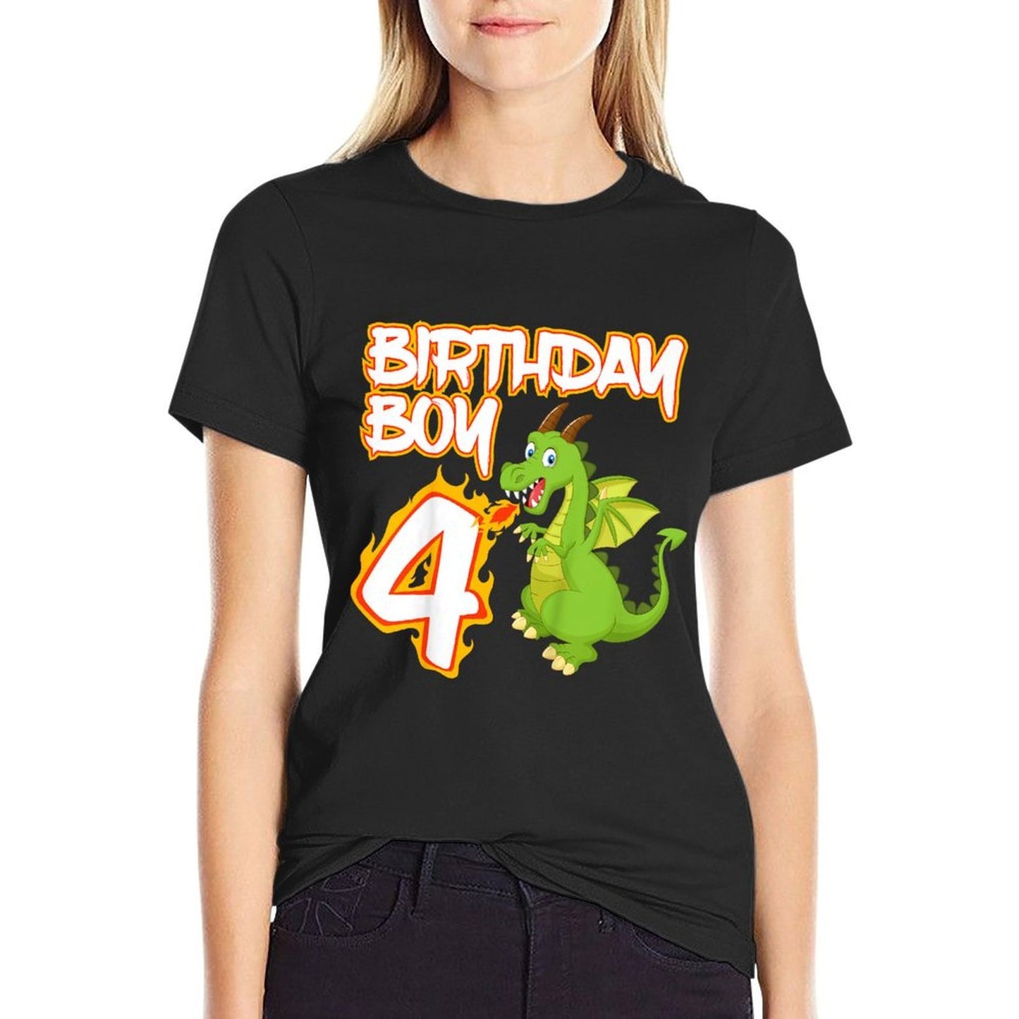 Kids 4 Year Old Dragon Birthday Boy Themed Party 4th Gift Easy-care T-Shirt