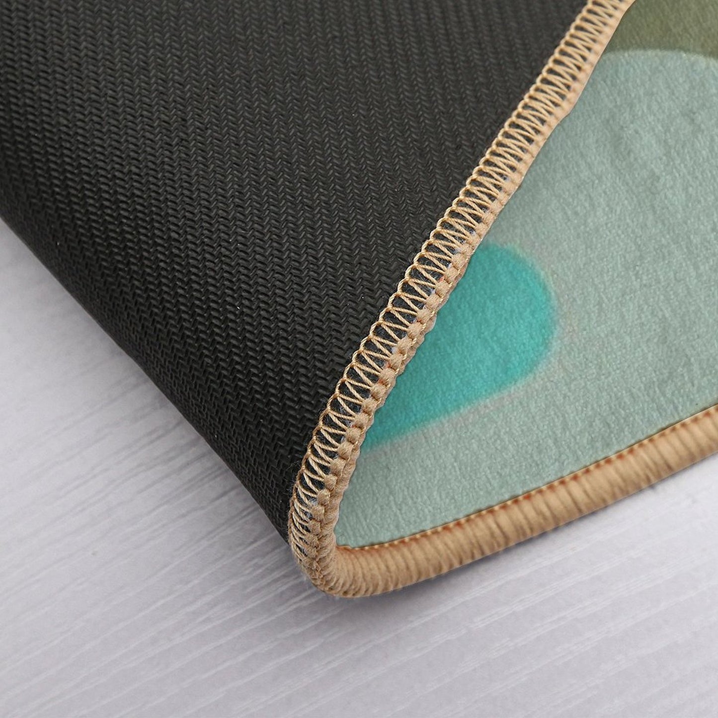 Retro Piquet Mid Mod Abstract Minimalist Pattern in Vintage Turquoise, Olive, And Ecru Anti-Trip Bath Mat