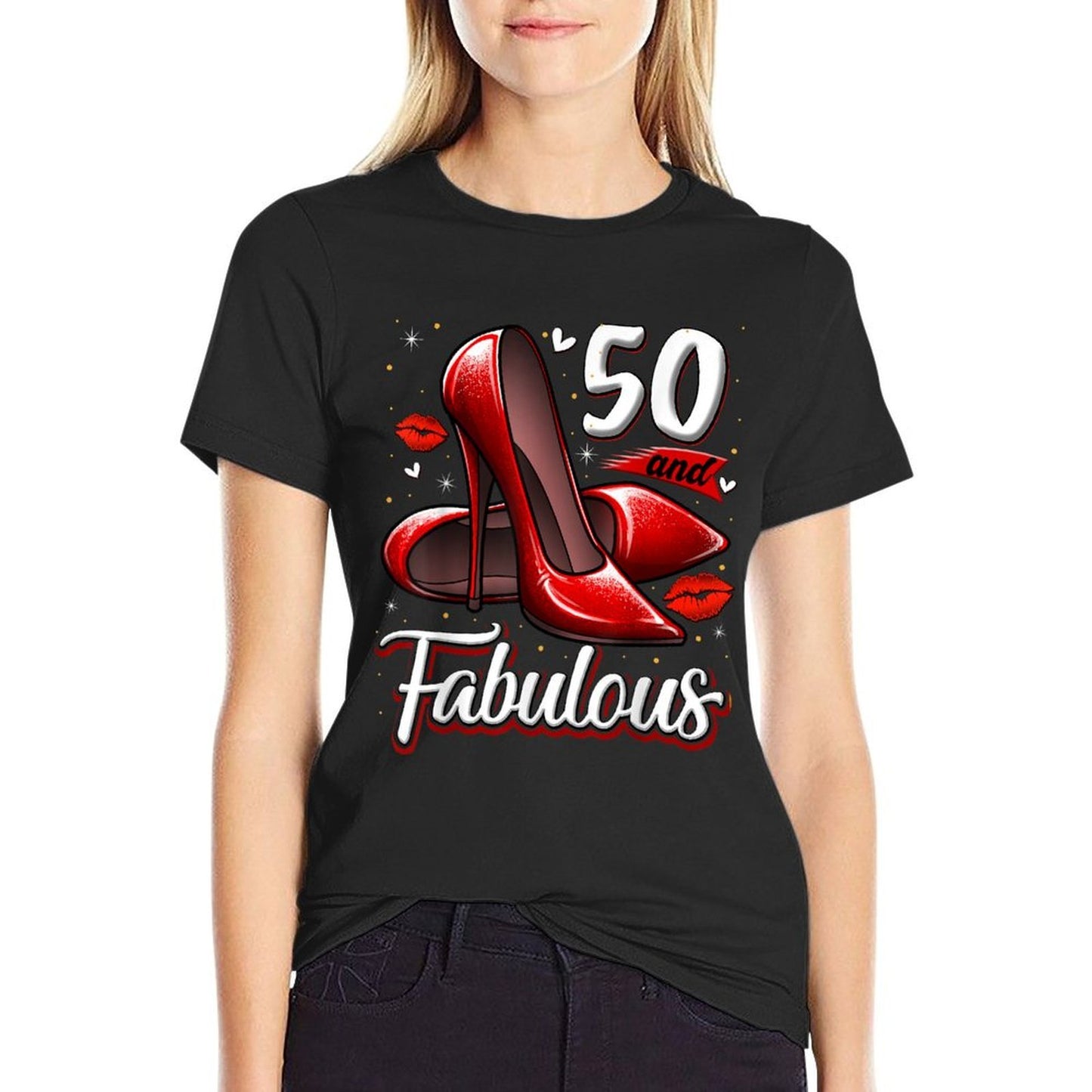 50 And Fabulous High Heels Stepping Into My 50th Birthday Summer-ready Fabric T-Shirt