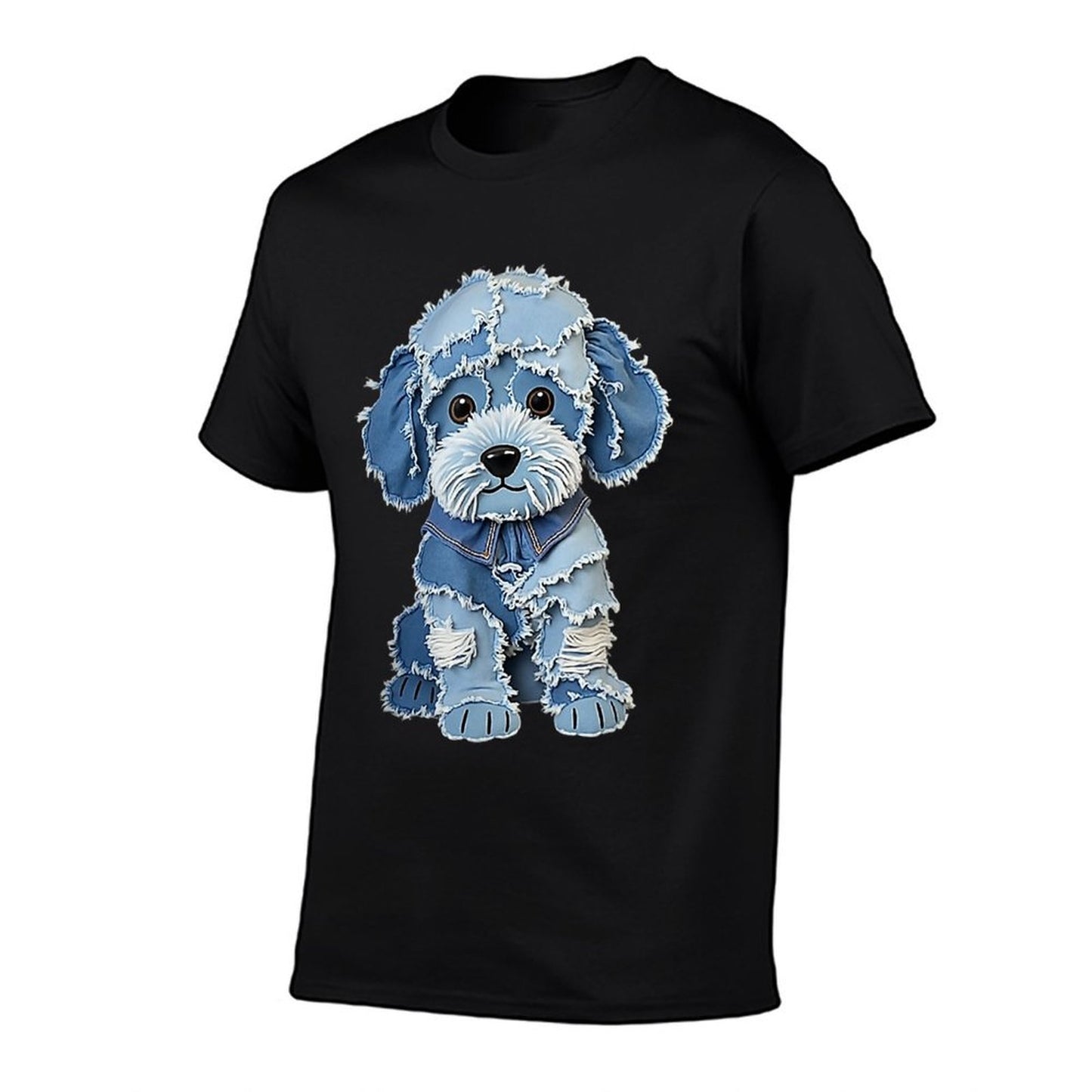Retro Funny Denim Patch Animal Dog Print Vintage-inspired T-Shirt