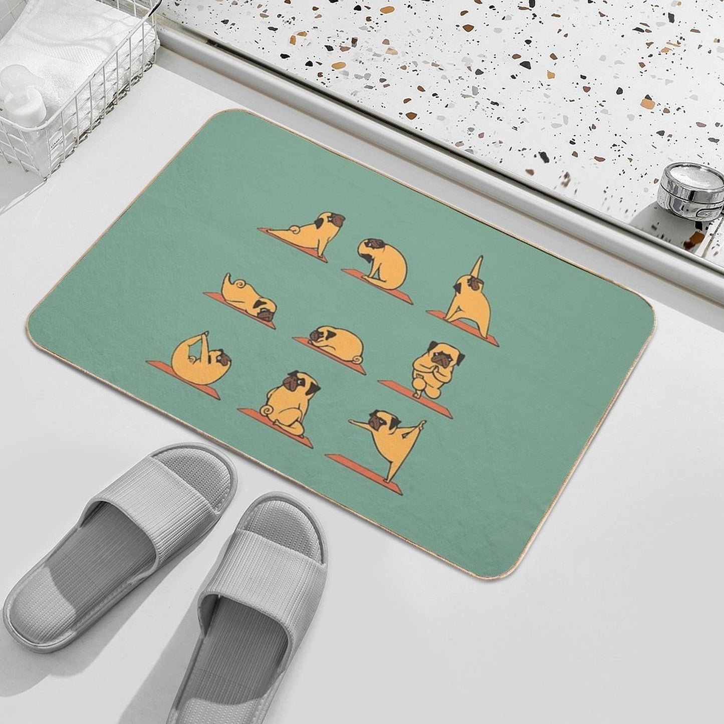 Pug Yoga  Stain-Proof Bath Mat