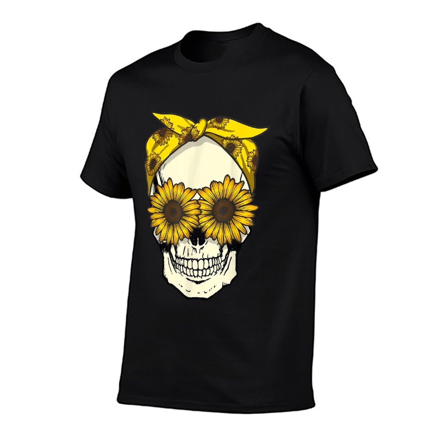 Skull Sunflower Bandana Floral Sun Flowers Pattern Cute Goth Slim-fit Cut T-Shirt