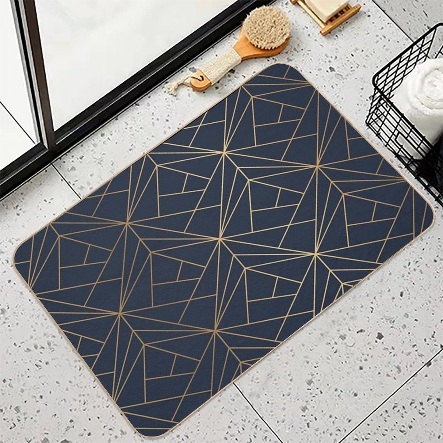 Elegant Geometric Copper Navy Blue Absorbent Bath Mat