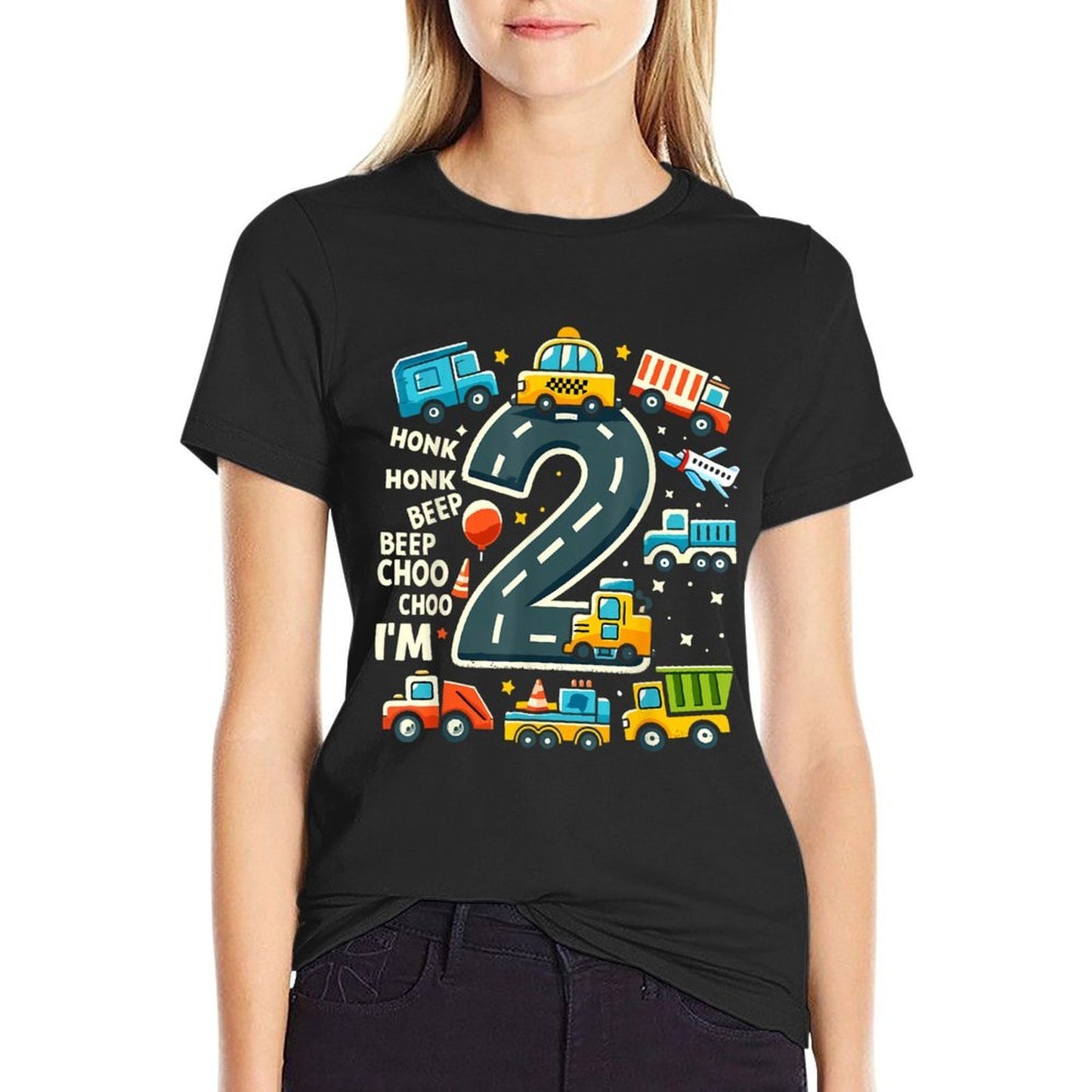 2 Year Old Birthday Boy Truck Car Transportation Polyester Blend T-Shirt