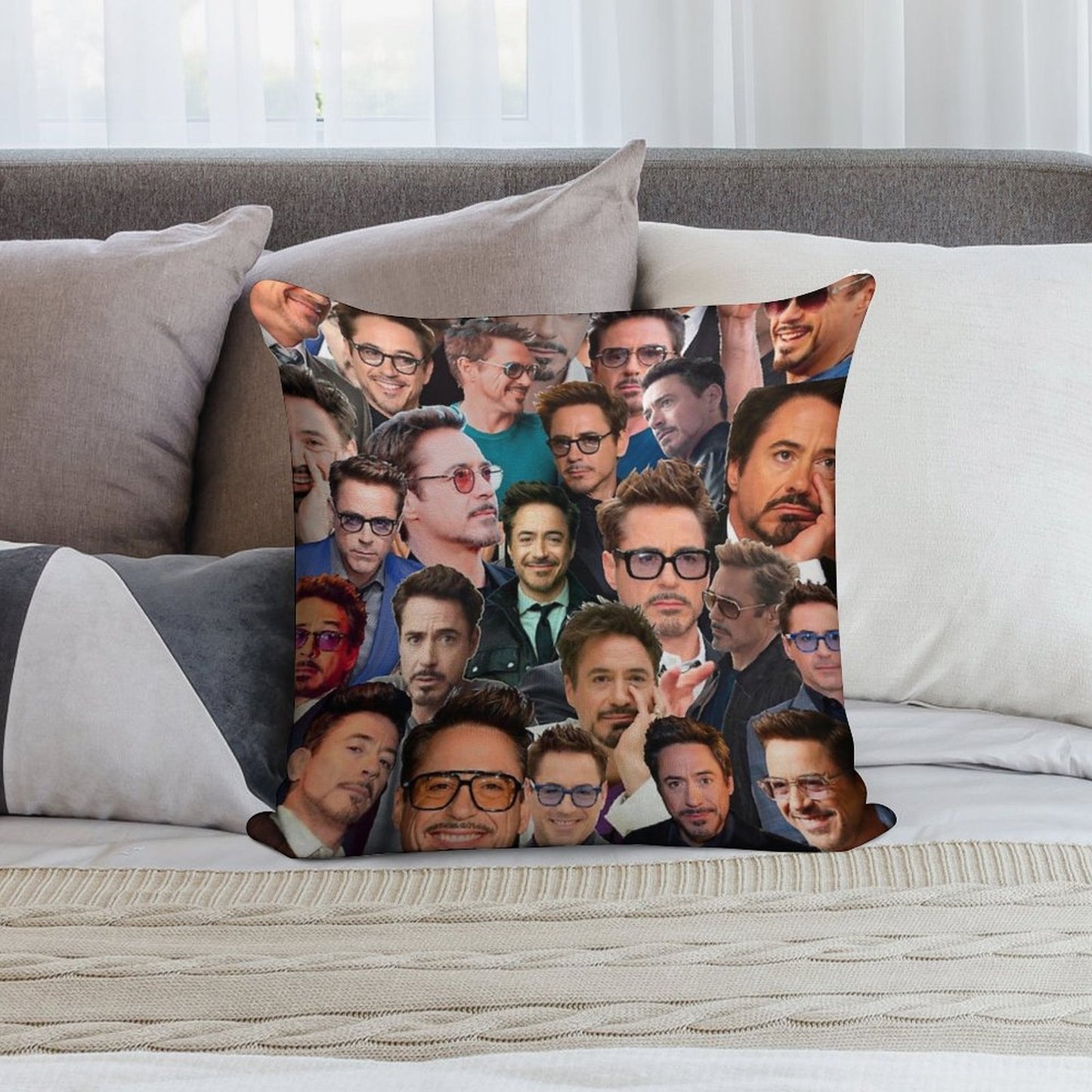 Robert Downey Jr. Photo Collage Soft Warmth Comfort Throw Pillow