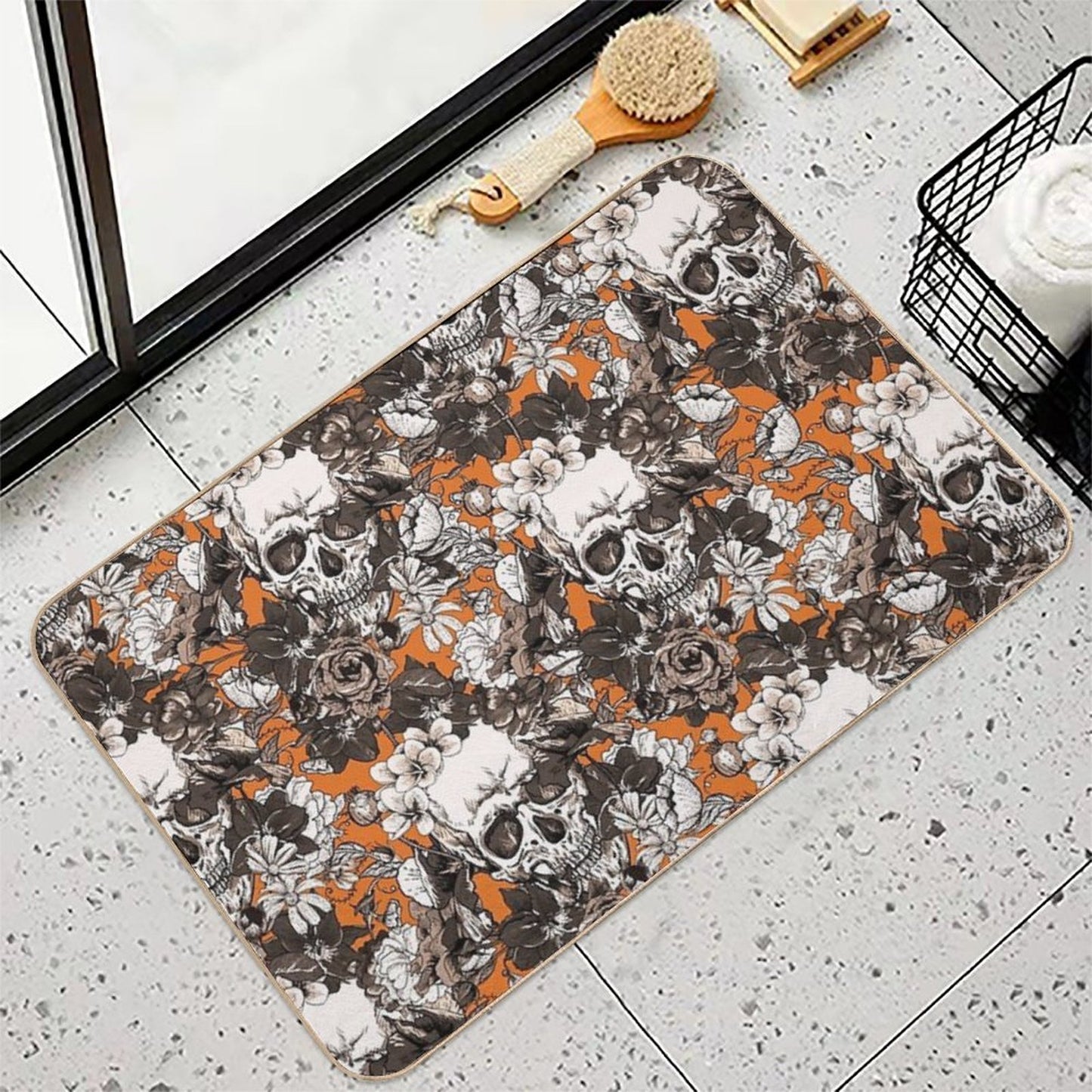SKULLS ORANGE Easy Maintenance Bath Mat