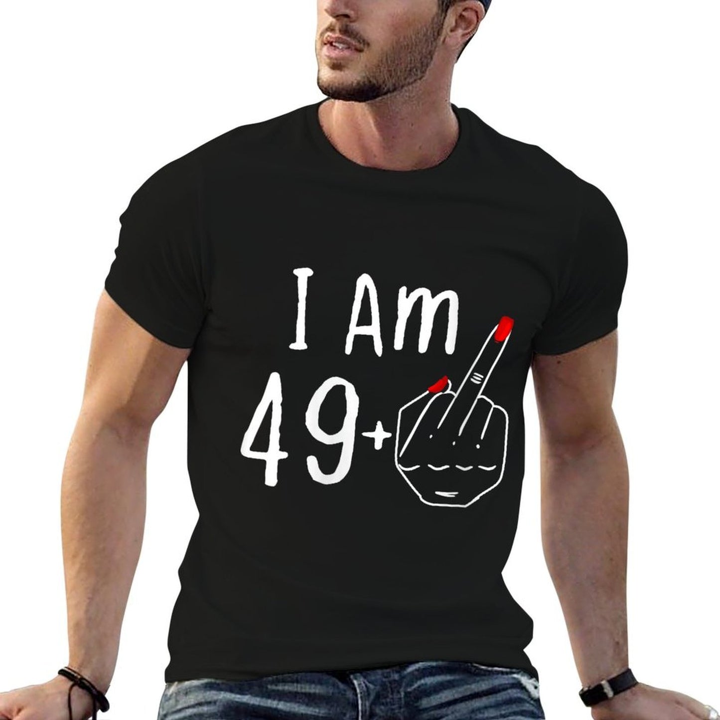 Womens I Am 49 Plus 1 Middle Finger For 50th Birthday Womens Girls Versatile T-Shirt