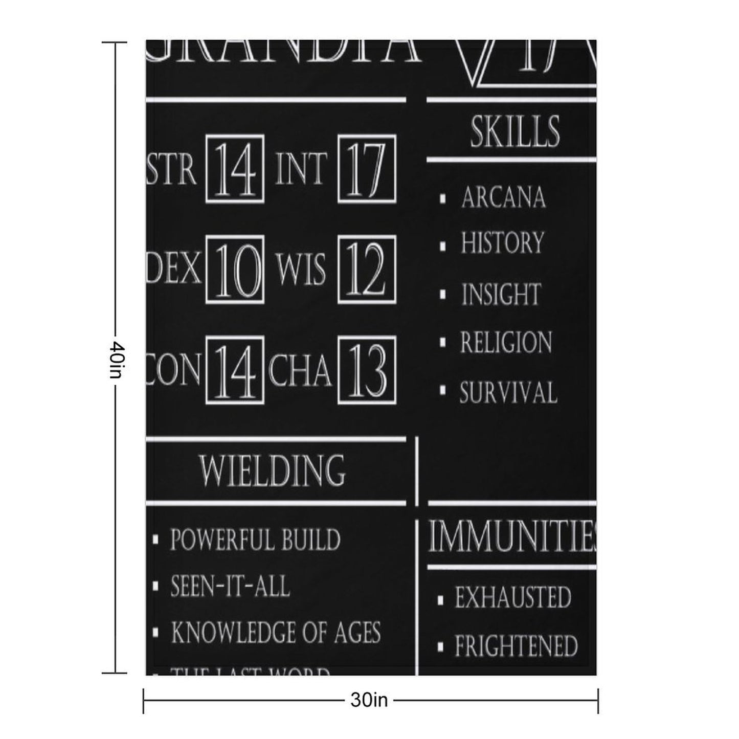 Grandpa Stats - Character Sheet - White Lightweight Throw Blanket