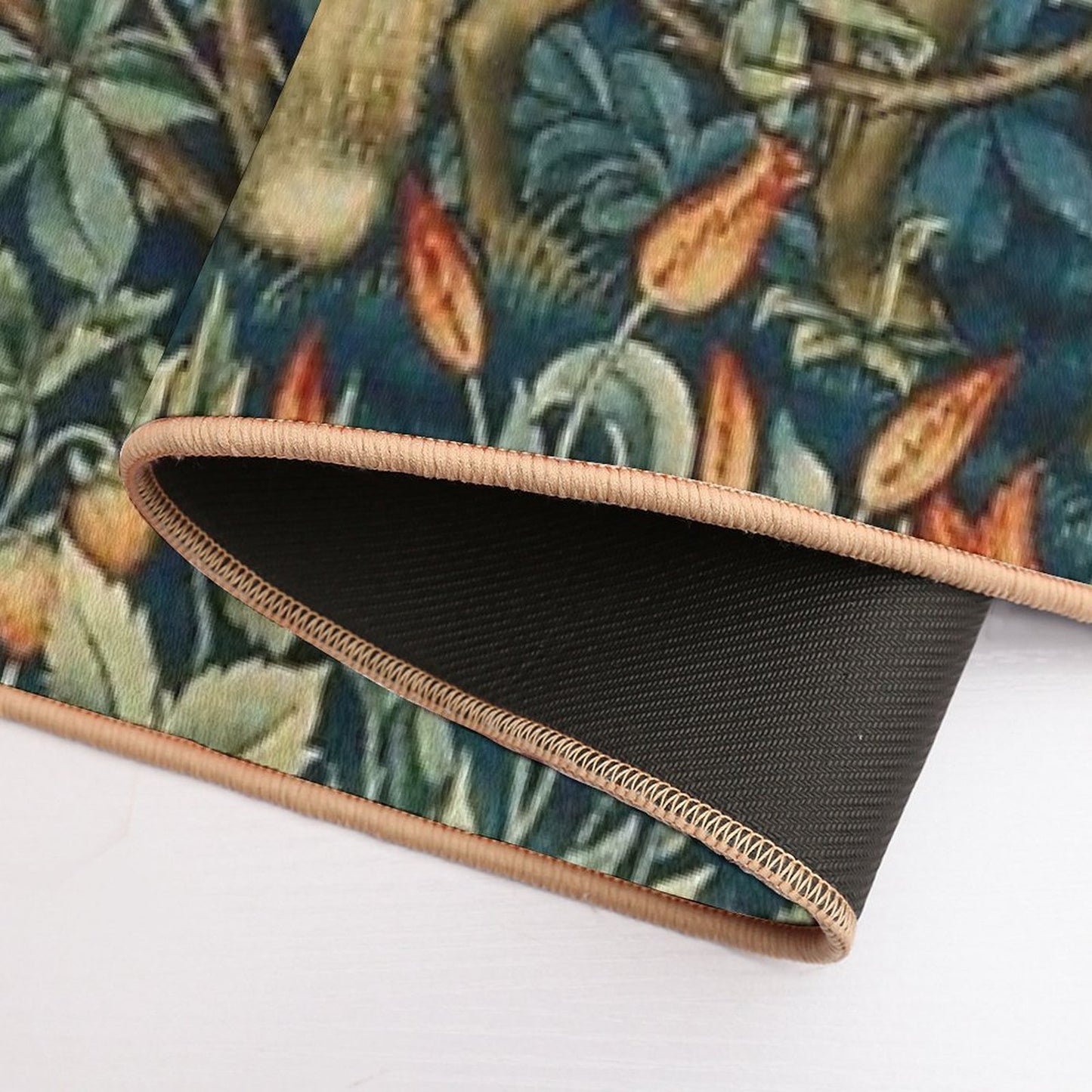 GREENERY, FOREST ANIMALS Pheasant And Fox Blue Green Floral Tapestry Dirt-Trapping Bath Mat