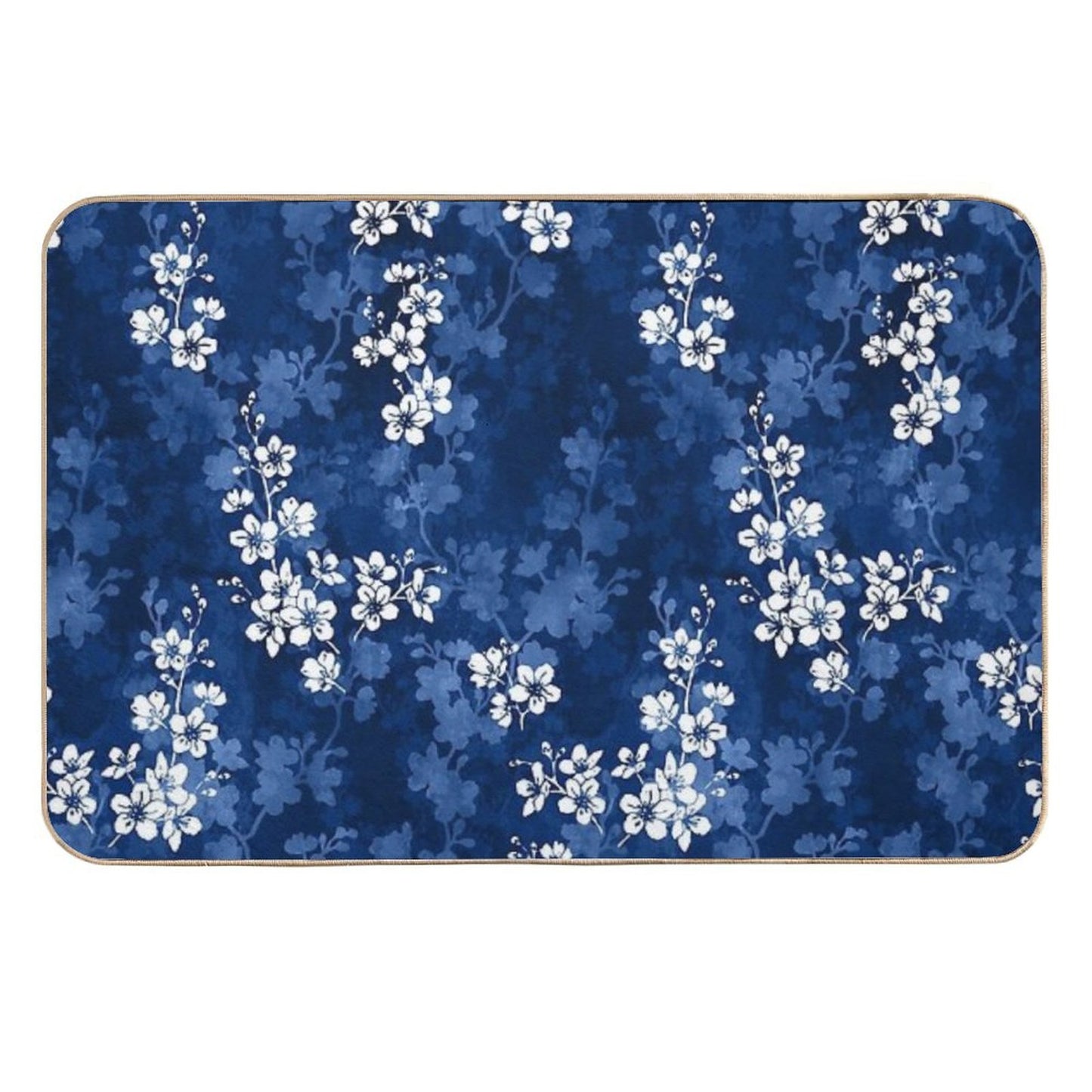 Sakura Blossom in Deep Blue Fade-Resistant Bath Mat