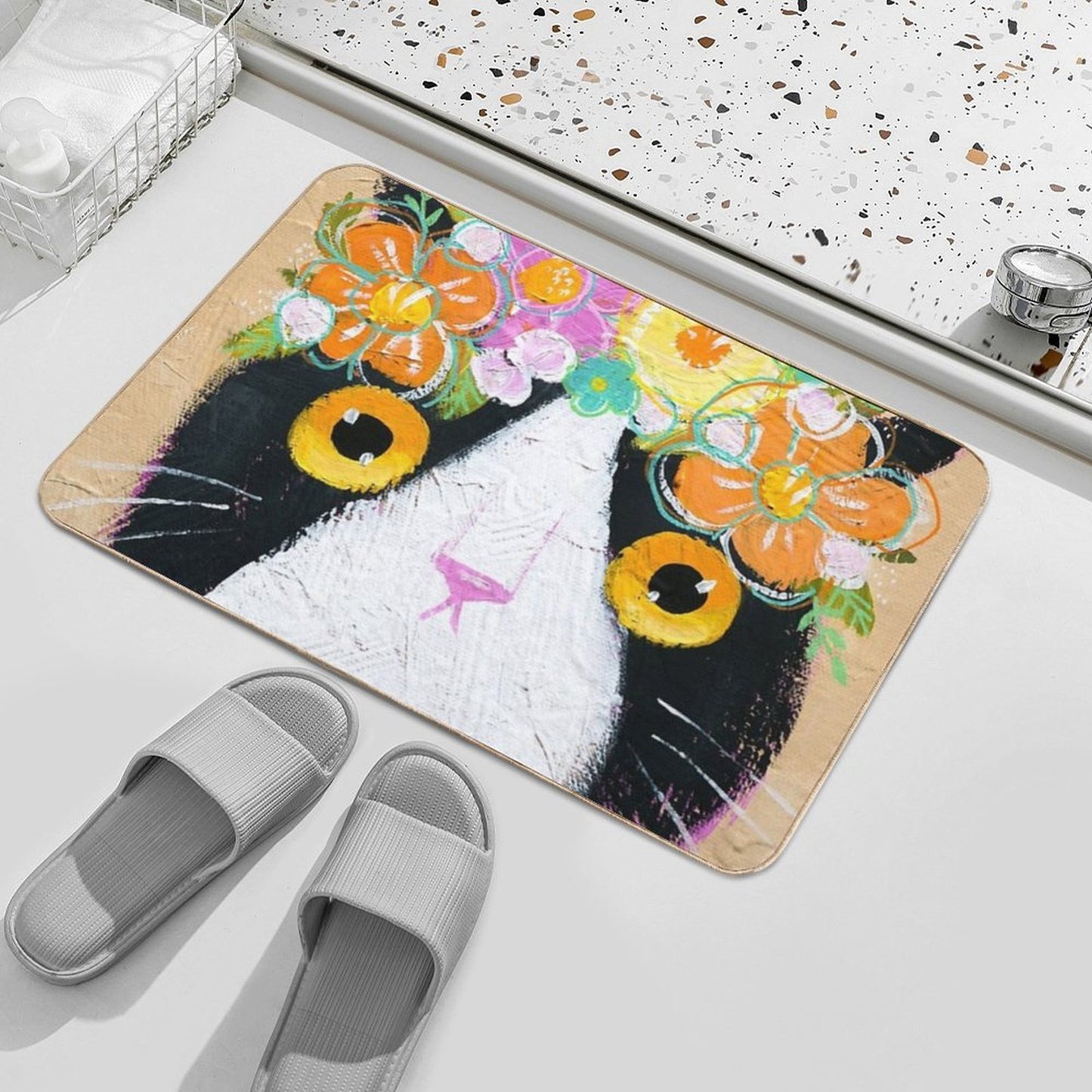 Kitty's Flower Crown Easy Maintenance Bath Mat