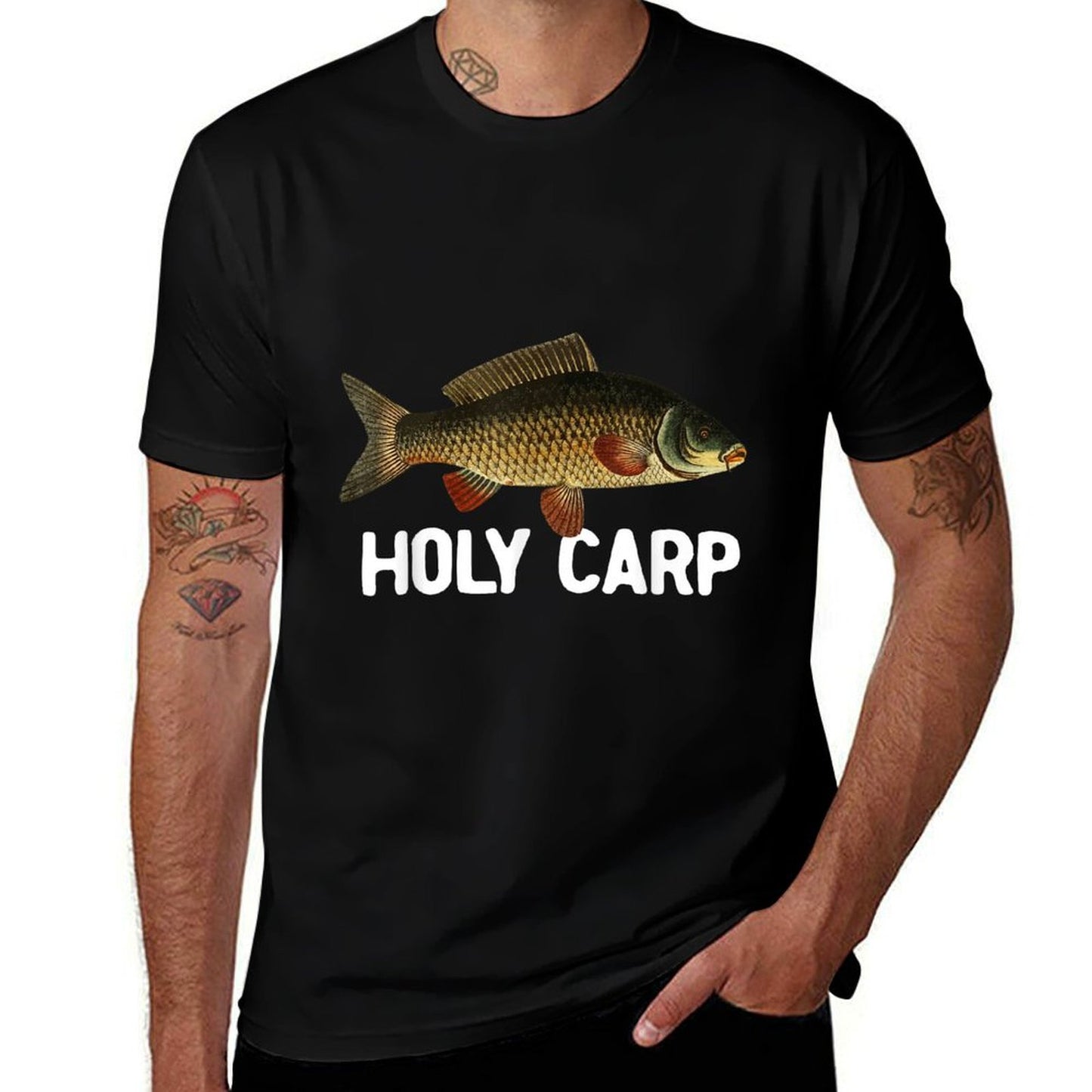Funny Carp Fish Pun Fishing Trip Fisherman Dad Holy Carp Soft T-Shirt