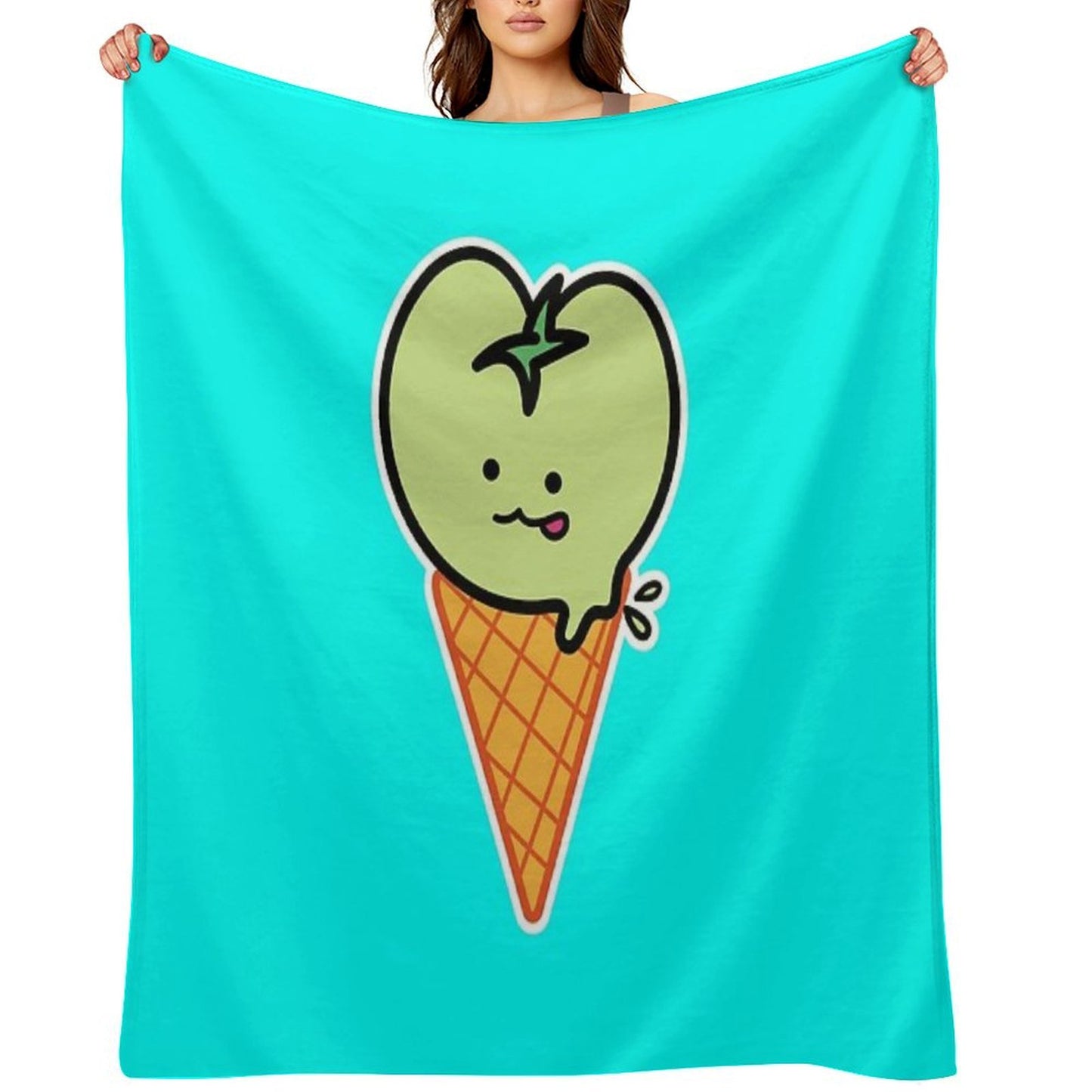 Kawaii Green Tomato Mascot No. 4 Travel-friendly Throw Blanket