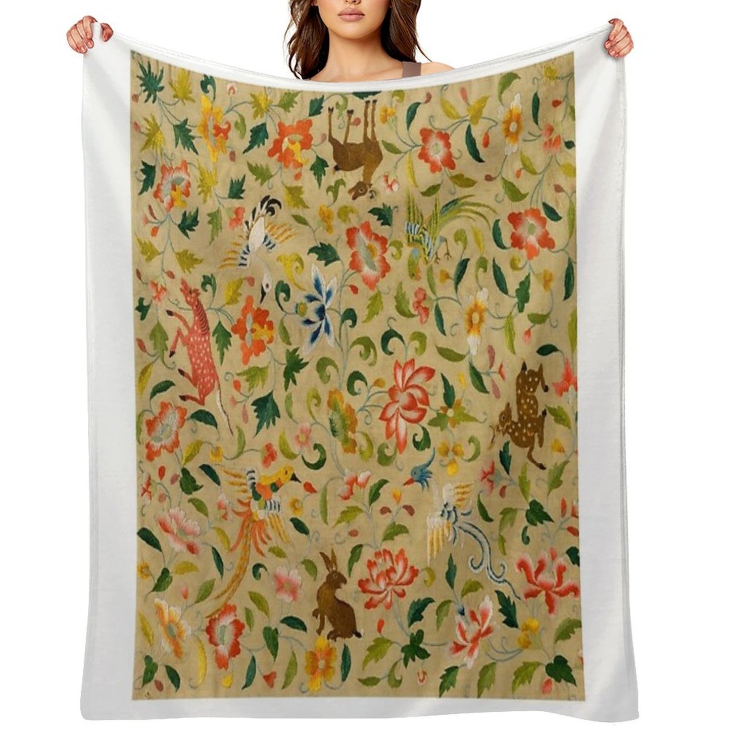 Vintage Animal Antique Horse Bird Deer Rabbit Machine-washable Throw Blanket