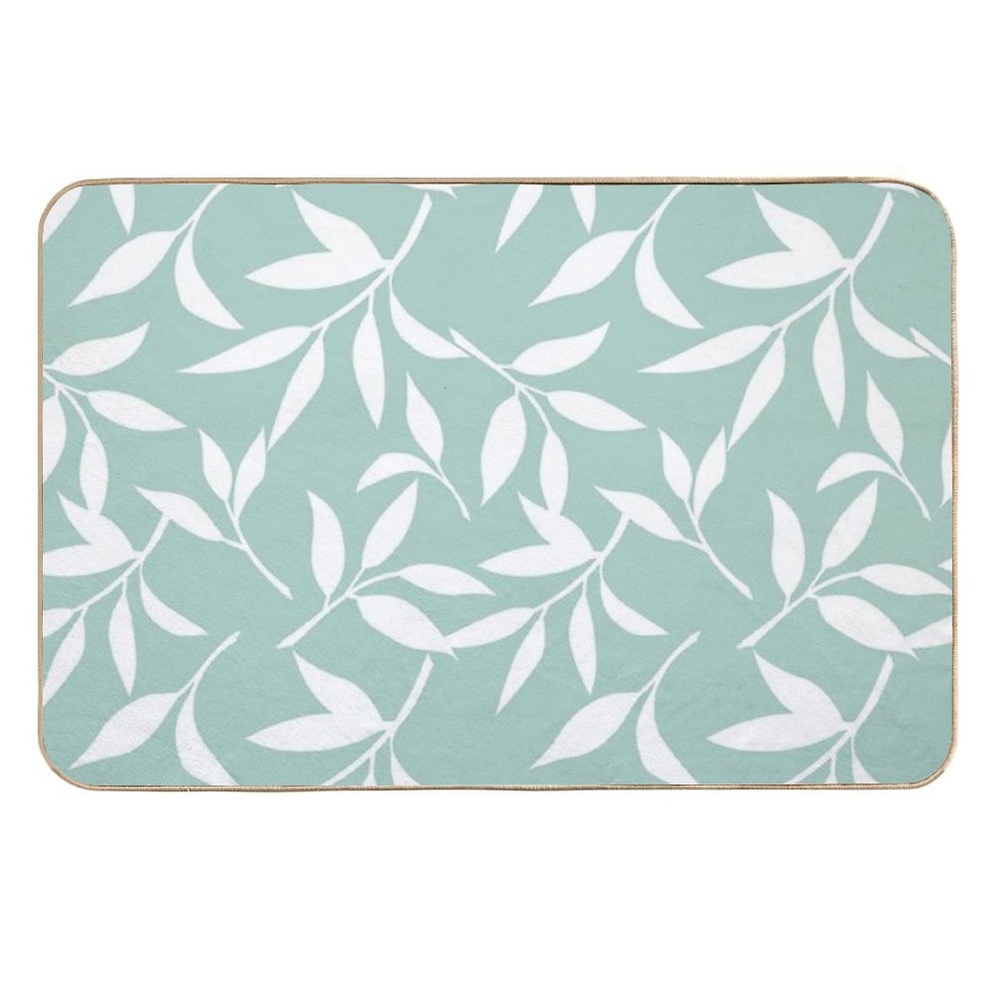 Floral Pattern with Leaves. Celadon And White Print Slip-Resistant Bath Mat