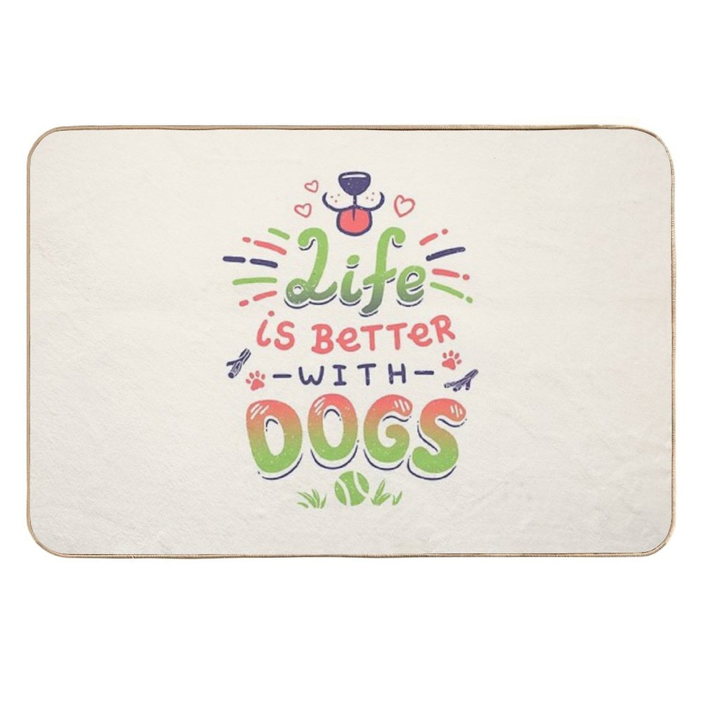 Life Is Better with Dogs Puppy, Kawaii, Canines Slip-Resistant Bath Mat