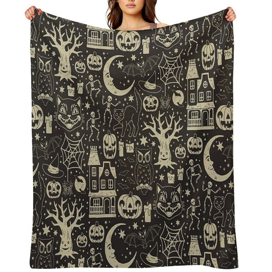 Vintage Halloween Black Cat Easy Care Throw Blanket
