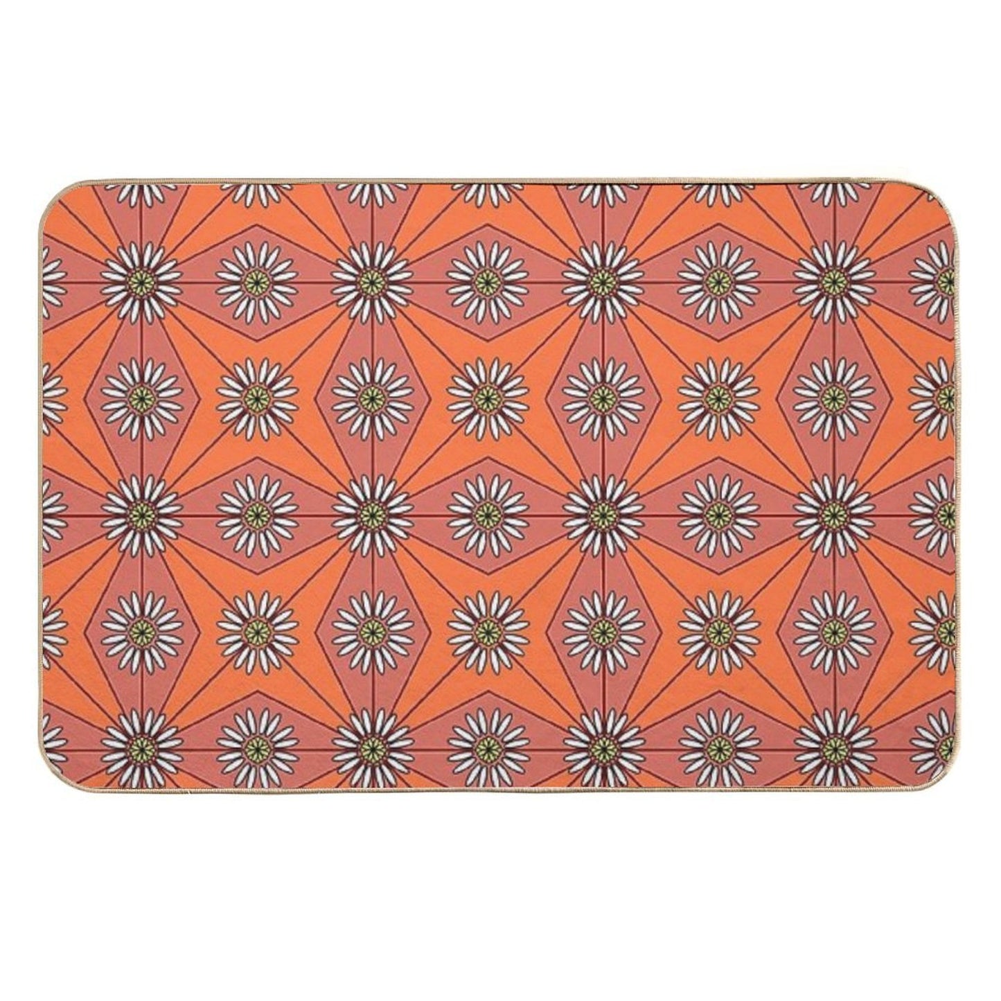 Geometric Daisies in Orange And Red High-Traffic Bath Mat