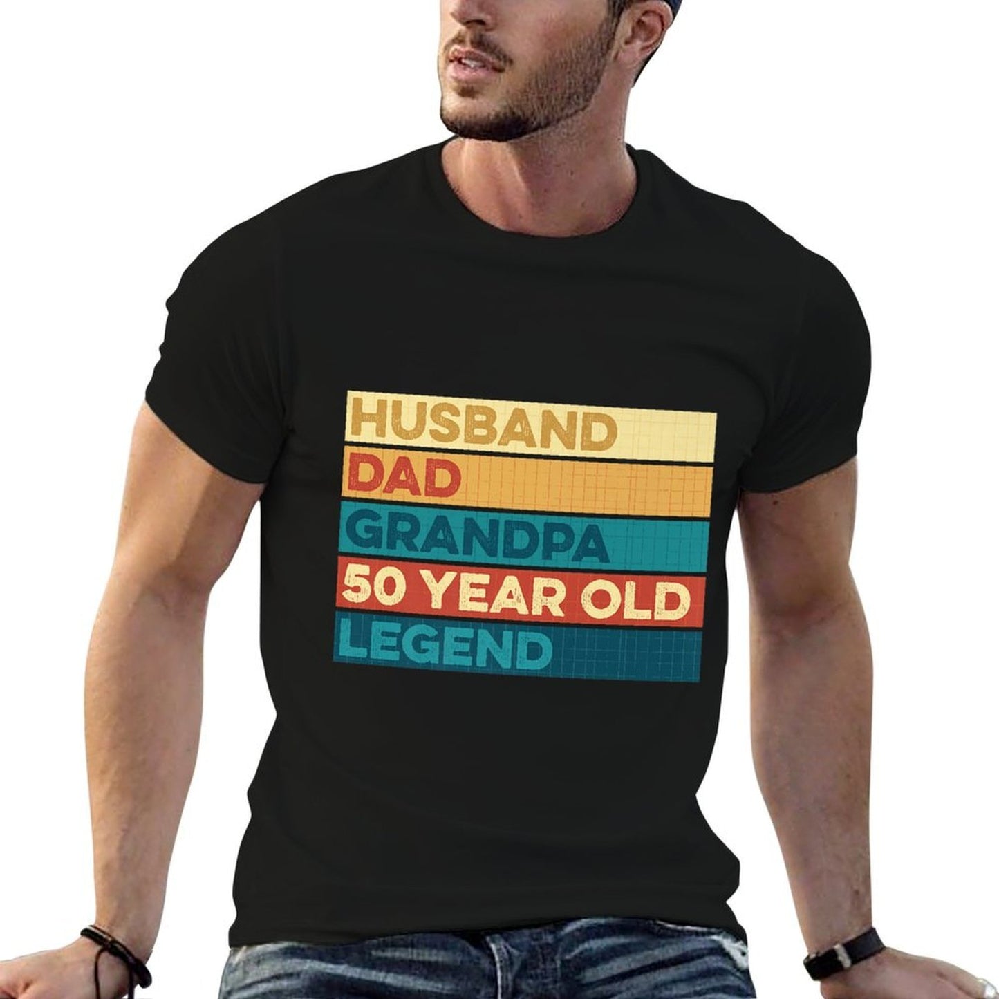 Husband Dad Grandpa 50 Year Old Legend, 50th Birthday Retro Premium Cotton T-Shirt