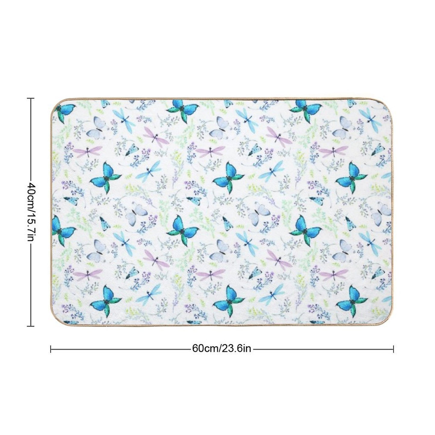 Watercolor Seamless Pattern Butterflies And Dragonflies Easy Maintenance Bath Mat