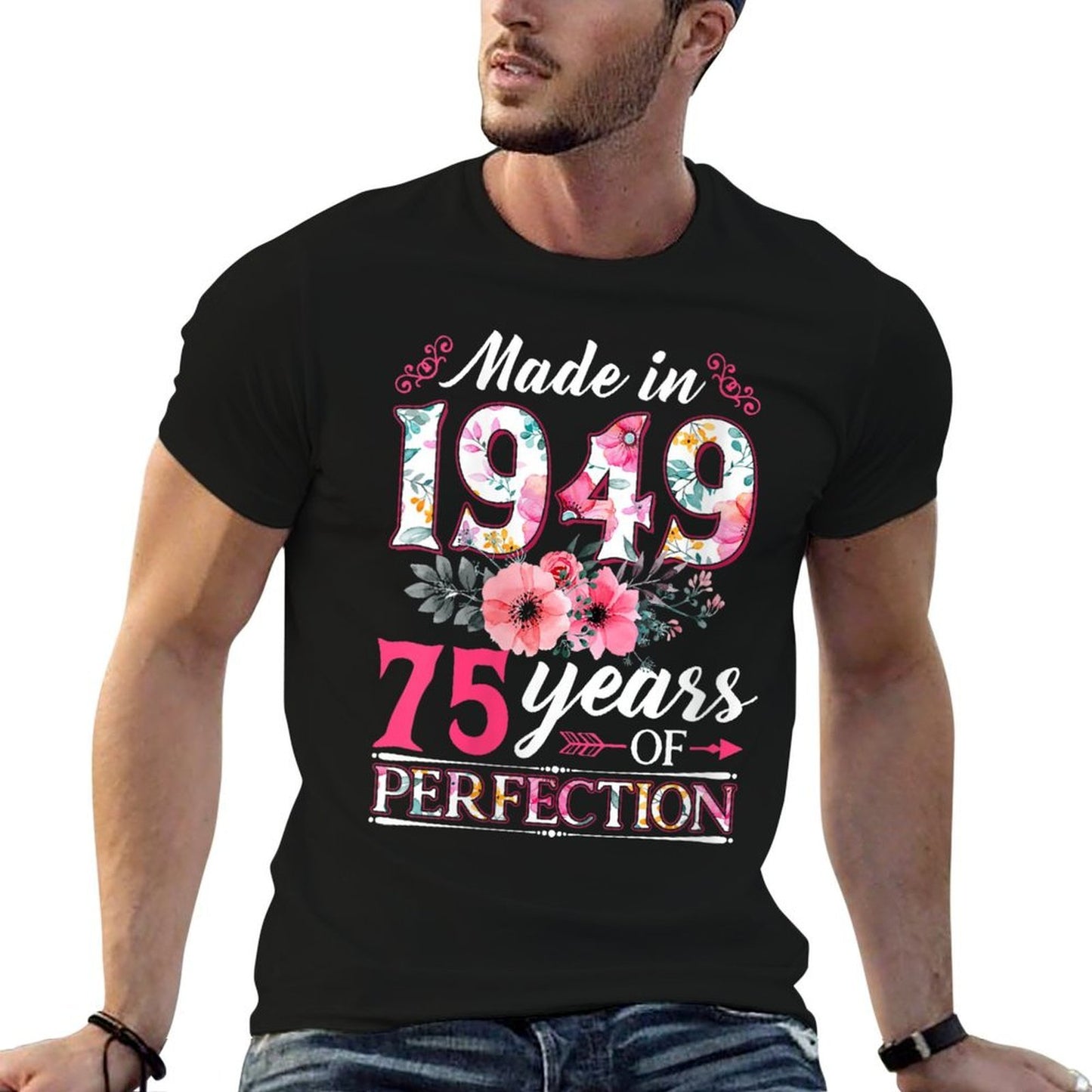 Womens 75 Year Old Made In 1949 Floral Flower 75th Birthday Womens High-quality Stitching T-Shirt