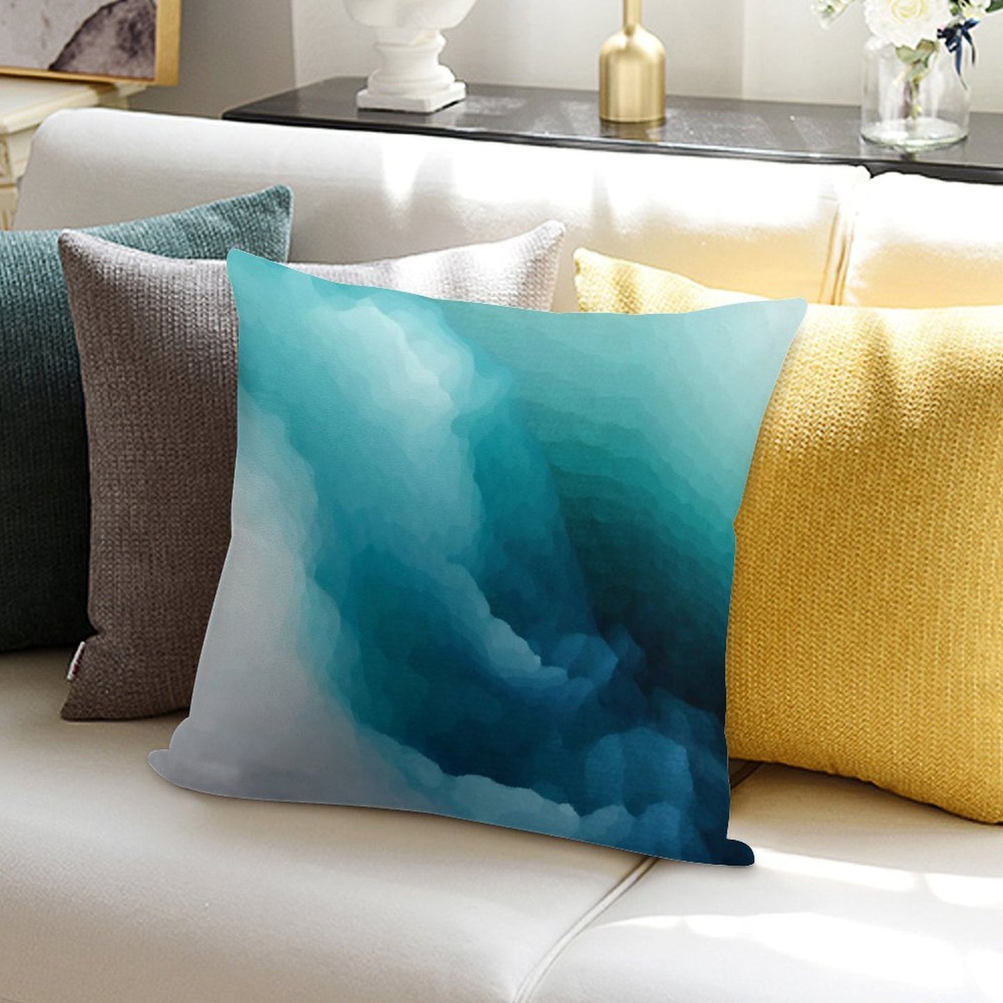 “Inner Calm” Turquoise Modern Abstract Soft Anti-Pilling Throw Pillow
