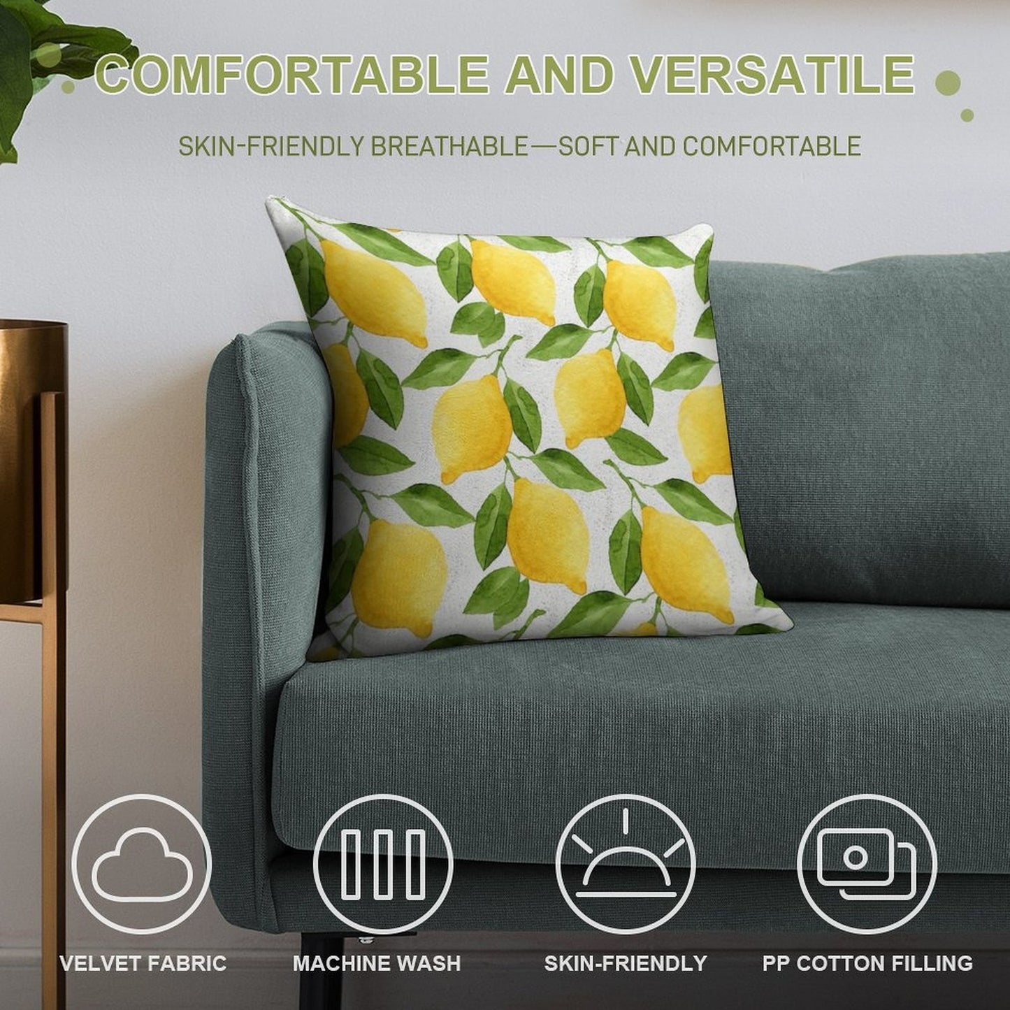 Watercolor Lemon Pattern Soft Anti-Pilling Throw Pillow