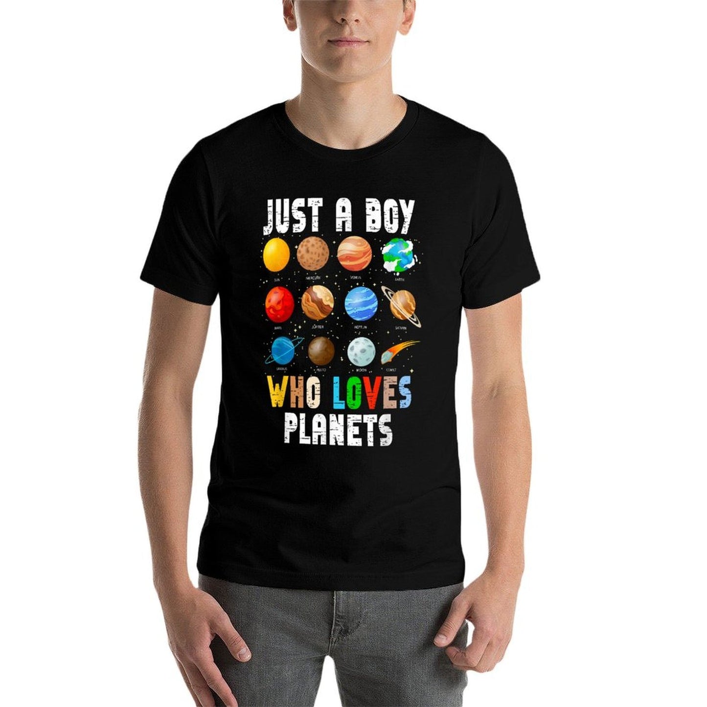Just A Boy Who Loves Planets Kids Space Planets Solar System Relaxed-fit T-Shirt