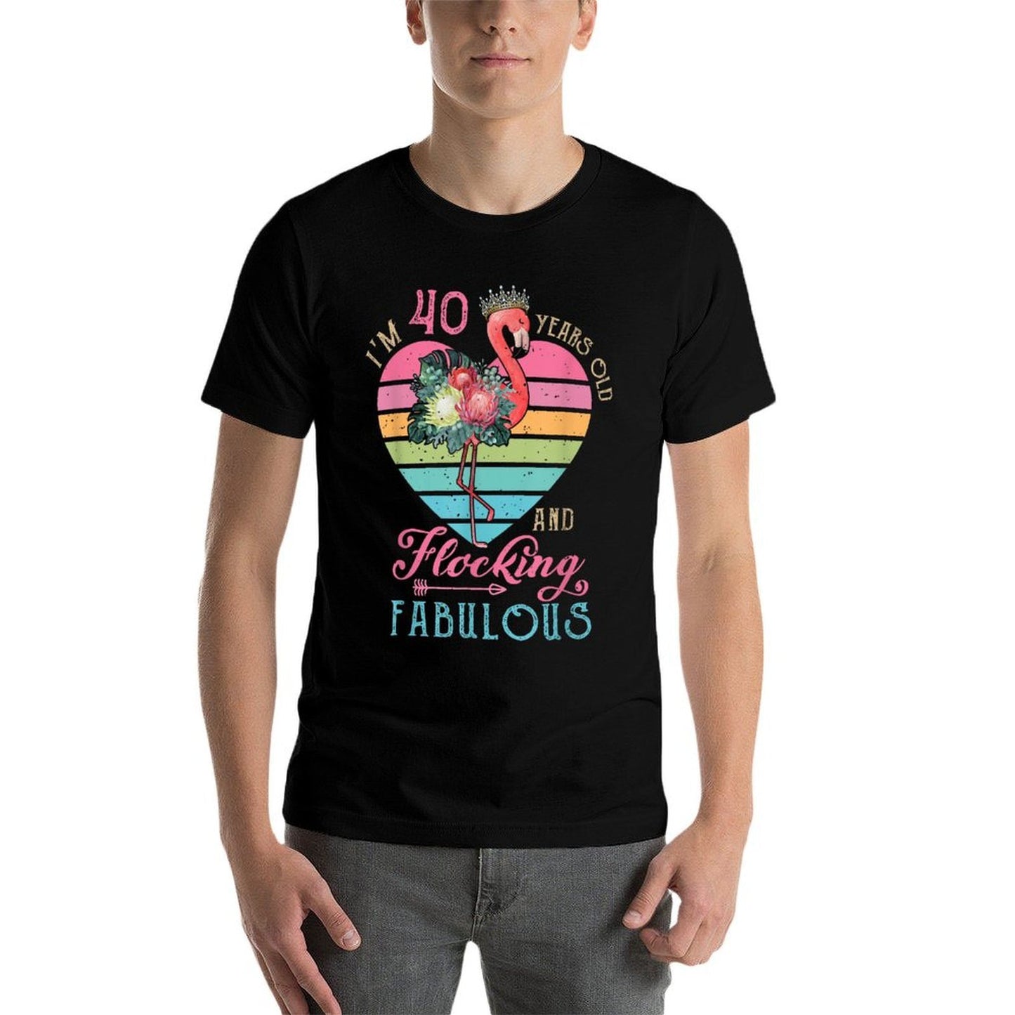 I'm 40 Years Old And Flocking Fabulous 40th Bday Flamingo Heathered Texture T-Shirt
