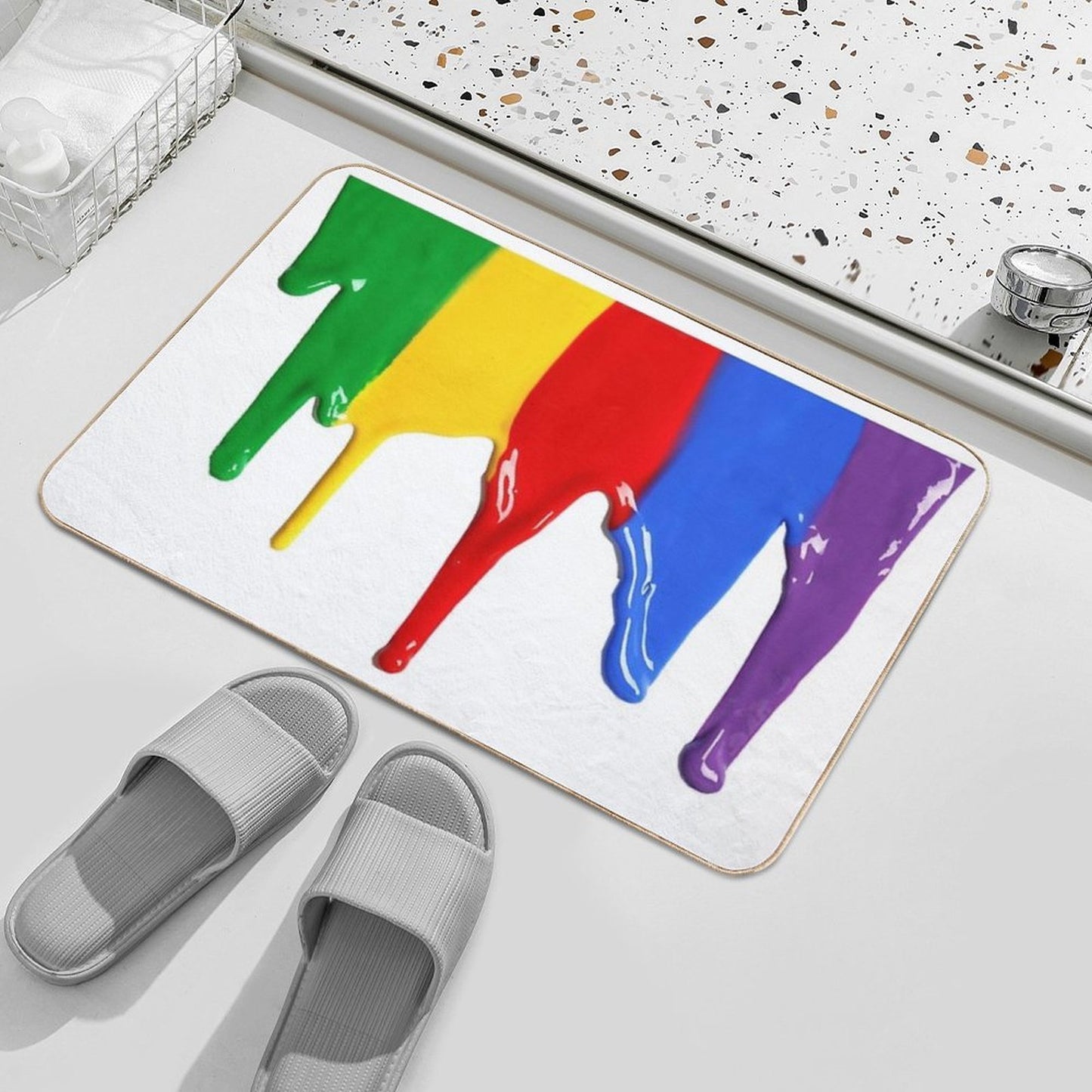 Dripping Rainbow Paint Easy Maintenance Bath Mat